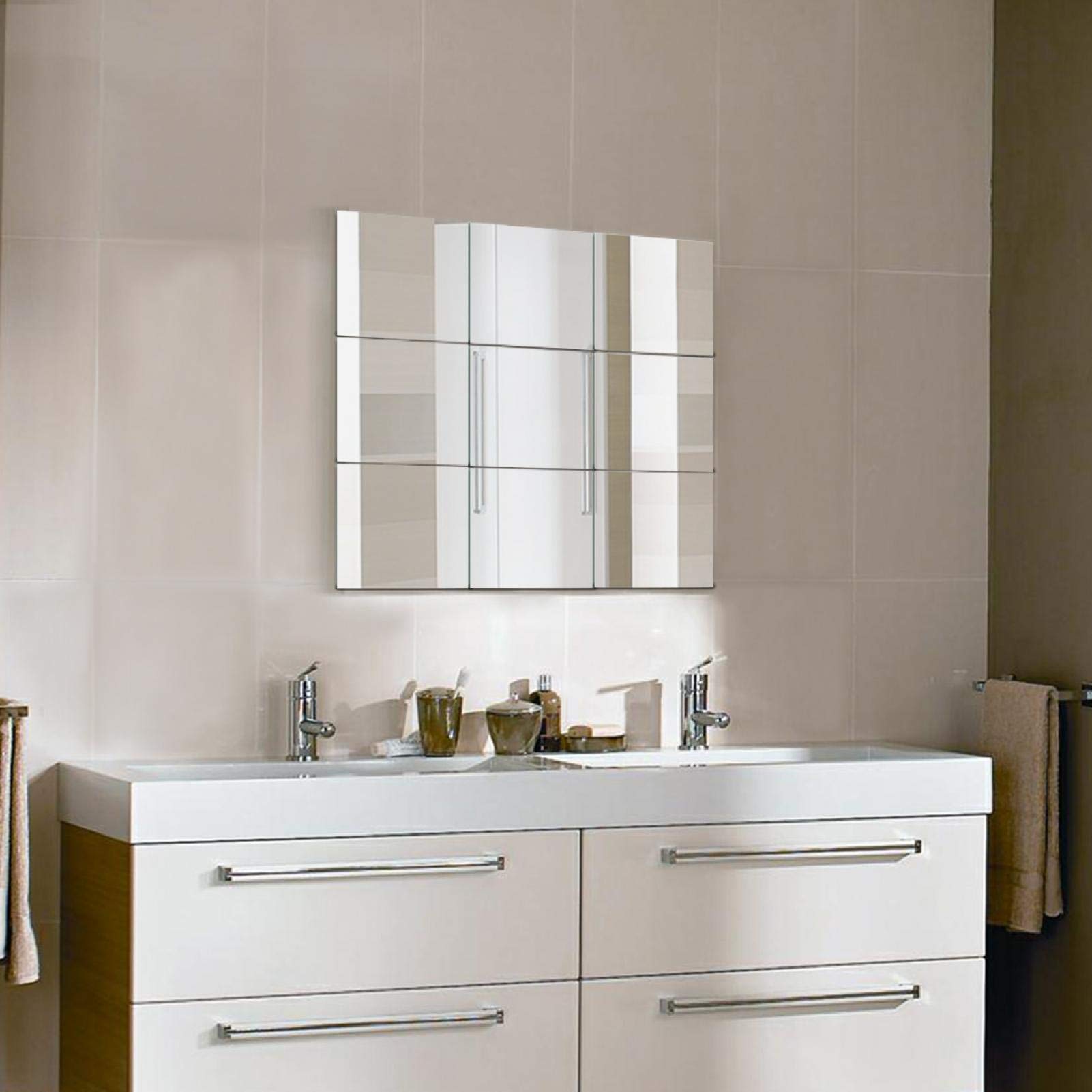 Omabeta Home Décor & Bathroom Décor miroir adhésif 16 carrés 15 × 15 cm sans verre