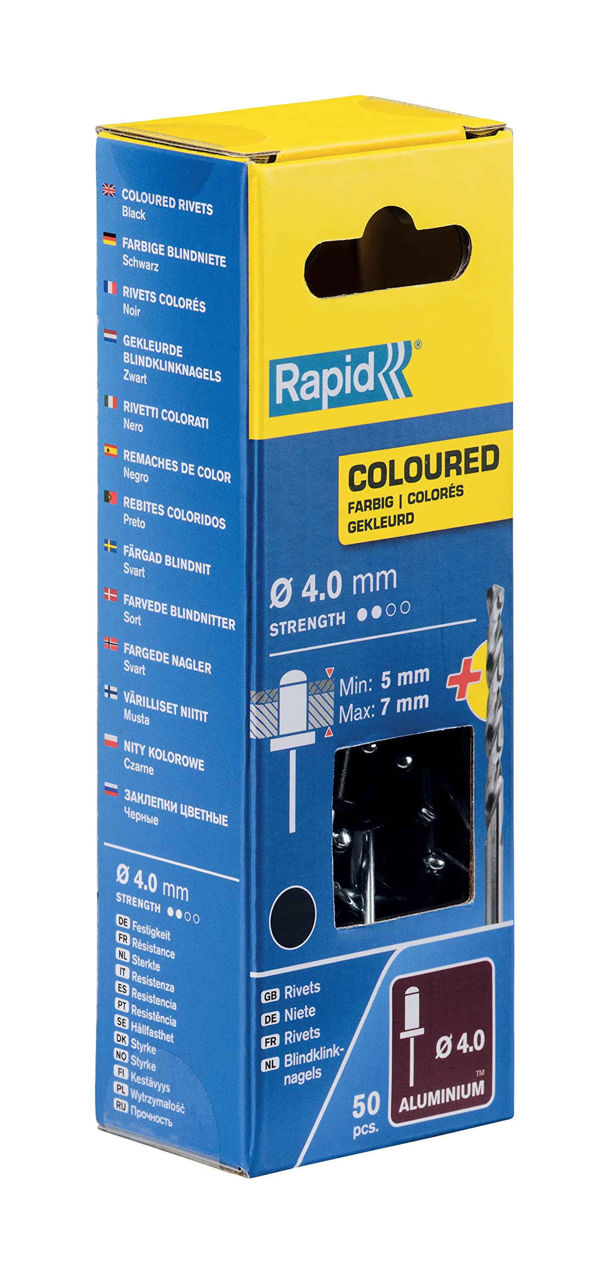 Rapid’os 16 Rivetage rivets aveugles noirs 4 × 10 mm 50 pièces aluminium