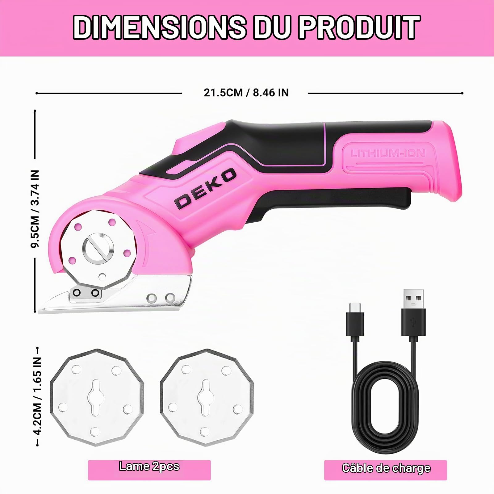 DEKOPRO POWER TOOLS ciseaux électriques rotatifs sans fil rose 3,7 V