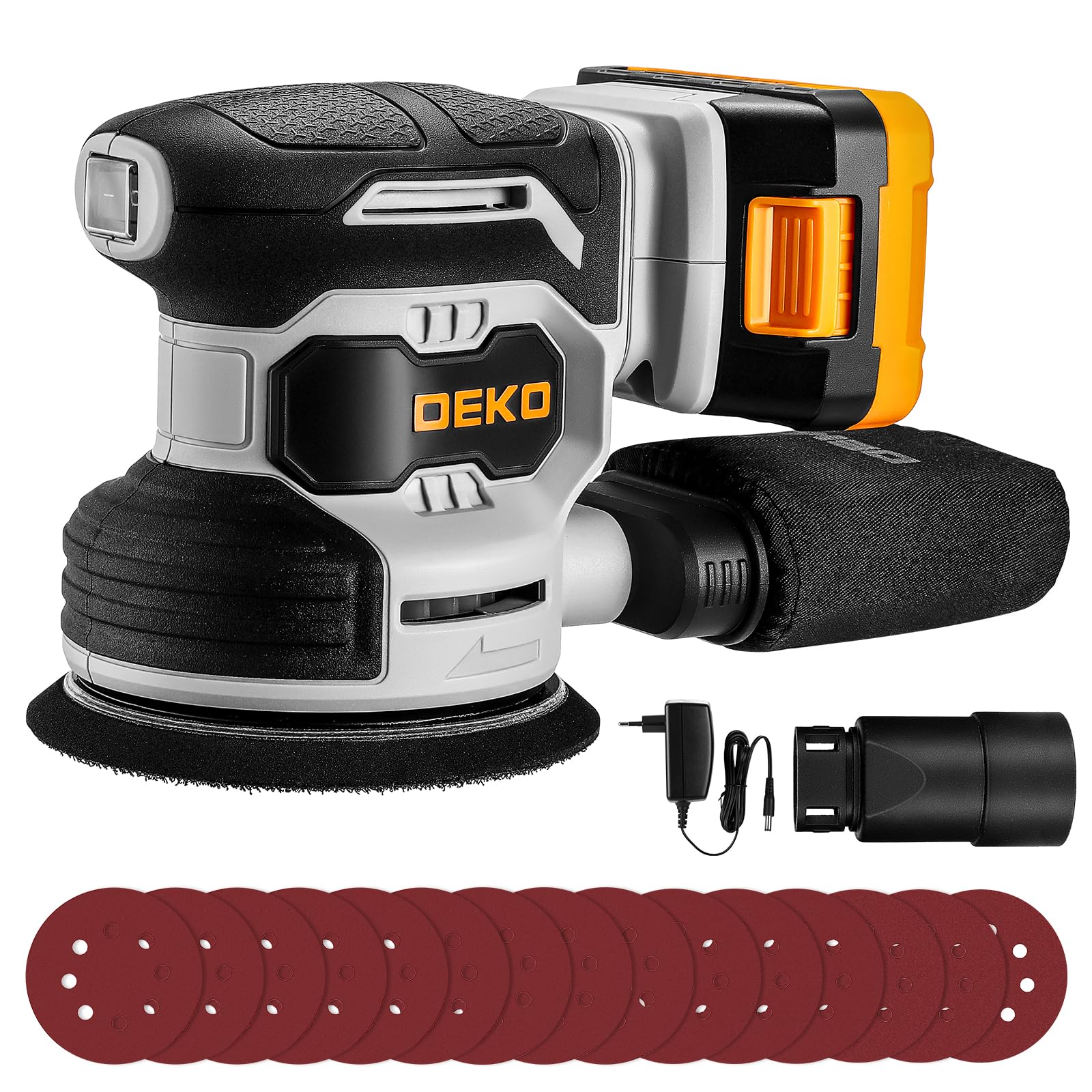 DEKOPRO POWER TOOLS ponceuse excentrique sans fil 20 V, 125 mm, 15 abrasifs