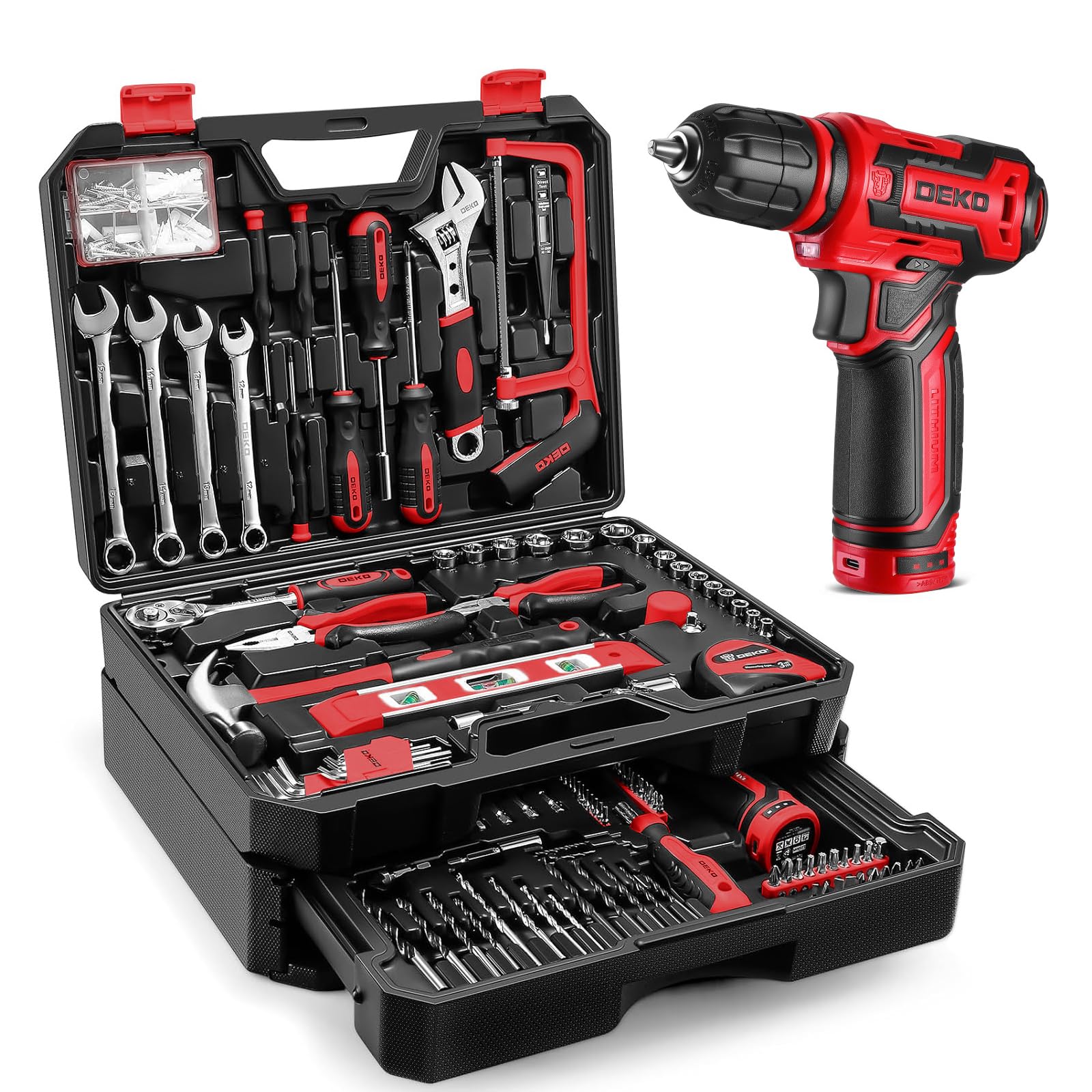 DEKOPRO TOOL KIT caisse à outils 238 pièces avec visseuse 12 V rose