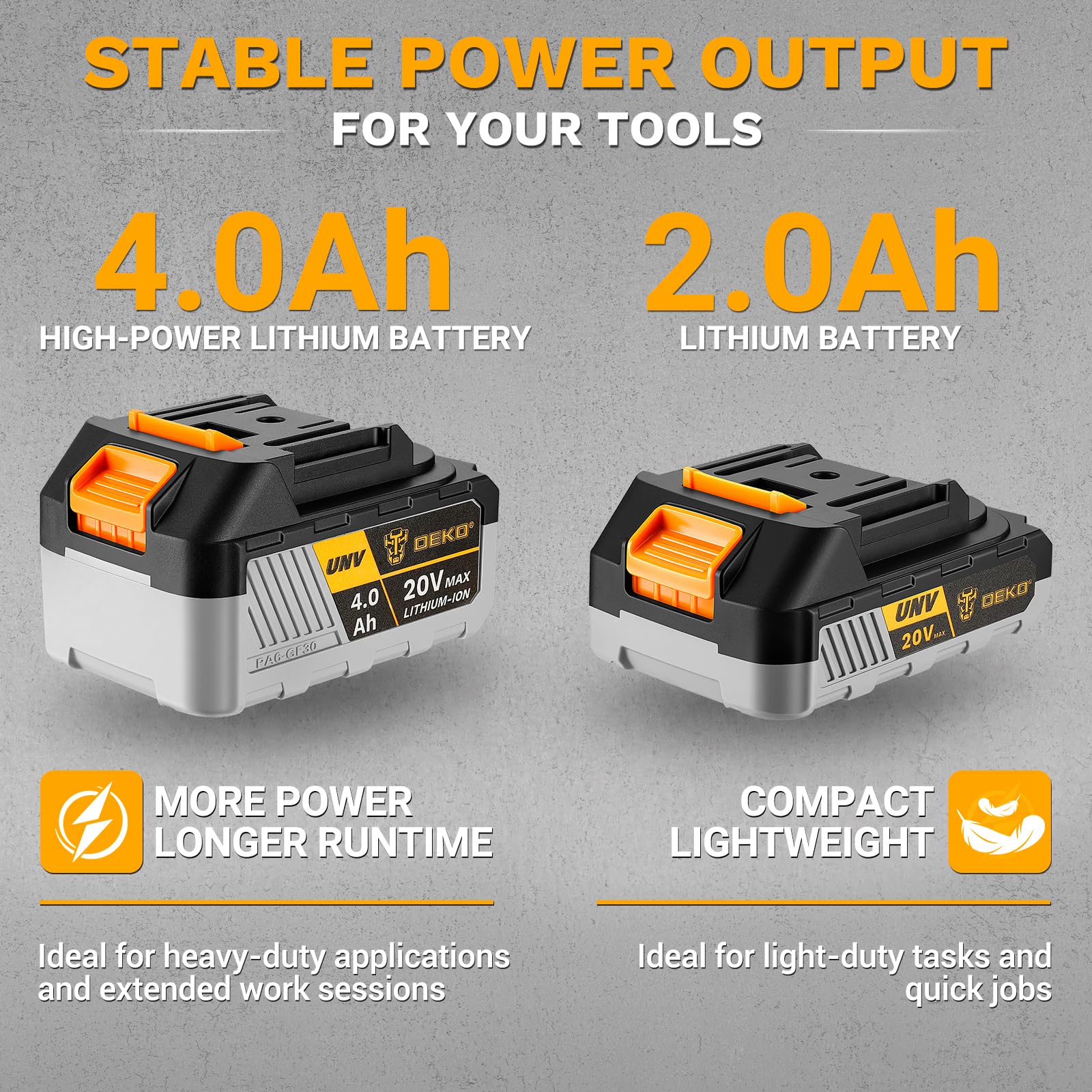 DEKOPRO POWER TOOLS batterie lithium-ion 20 V 2 000 mAh pour outils sans fil