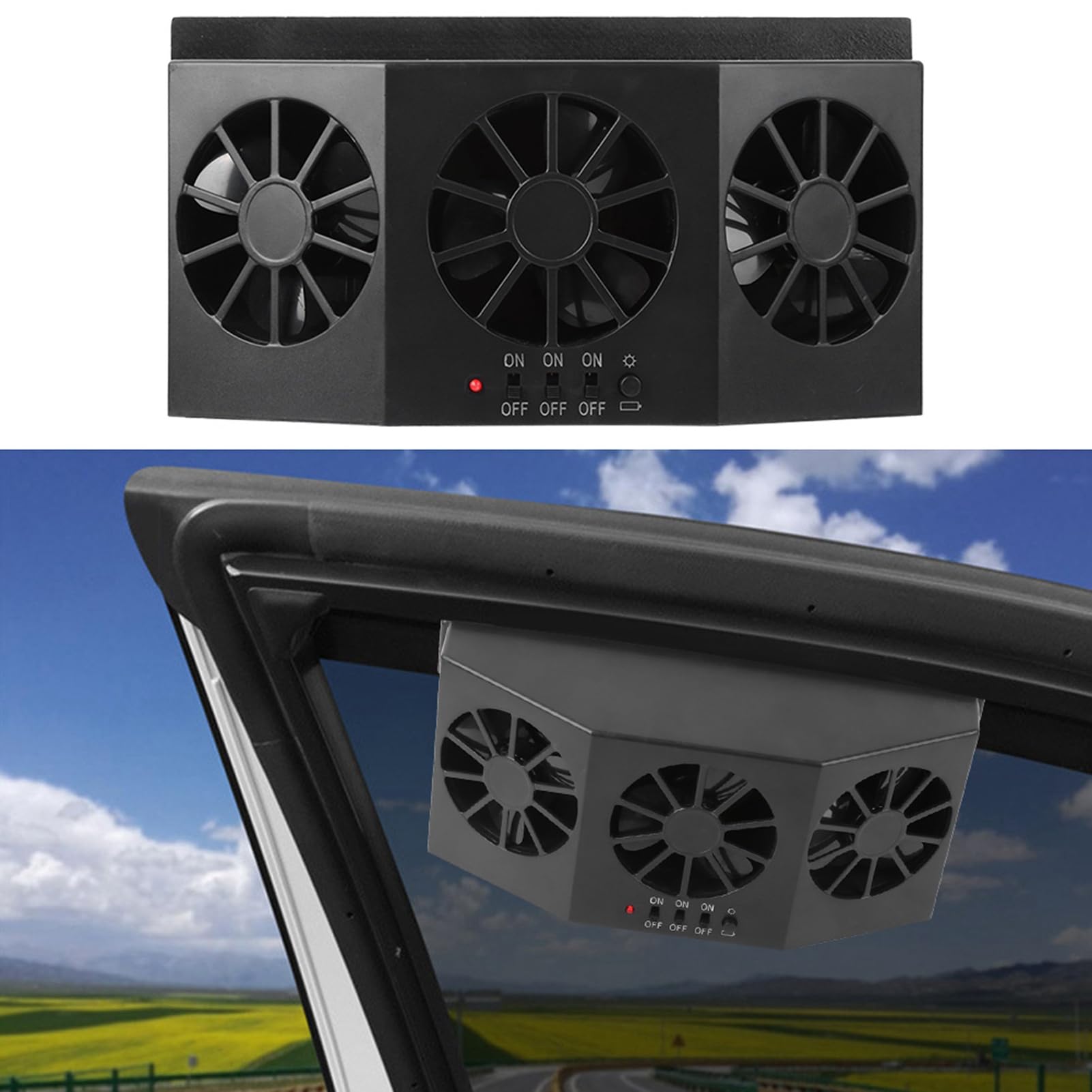 Omabeta Automotive Accessories Ventilateur de voiture solaire 3 ventilateurs