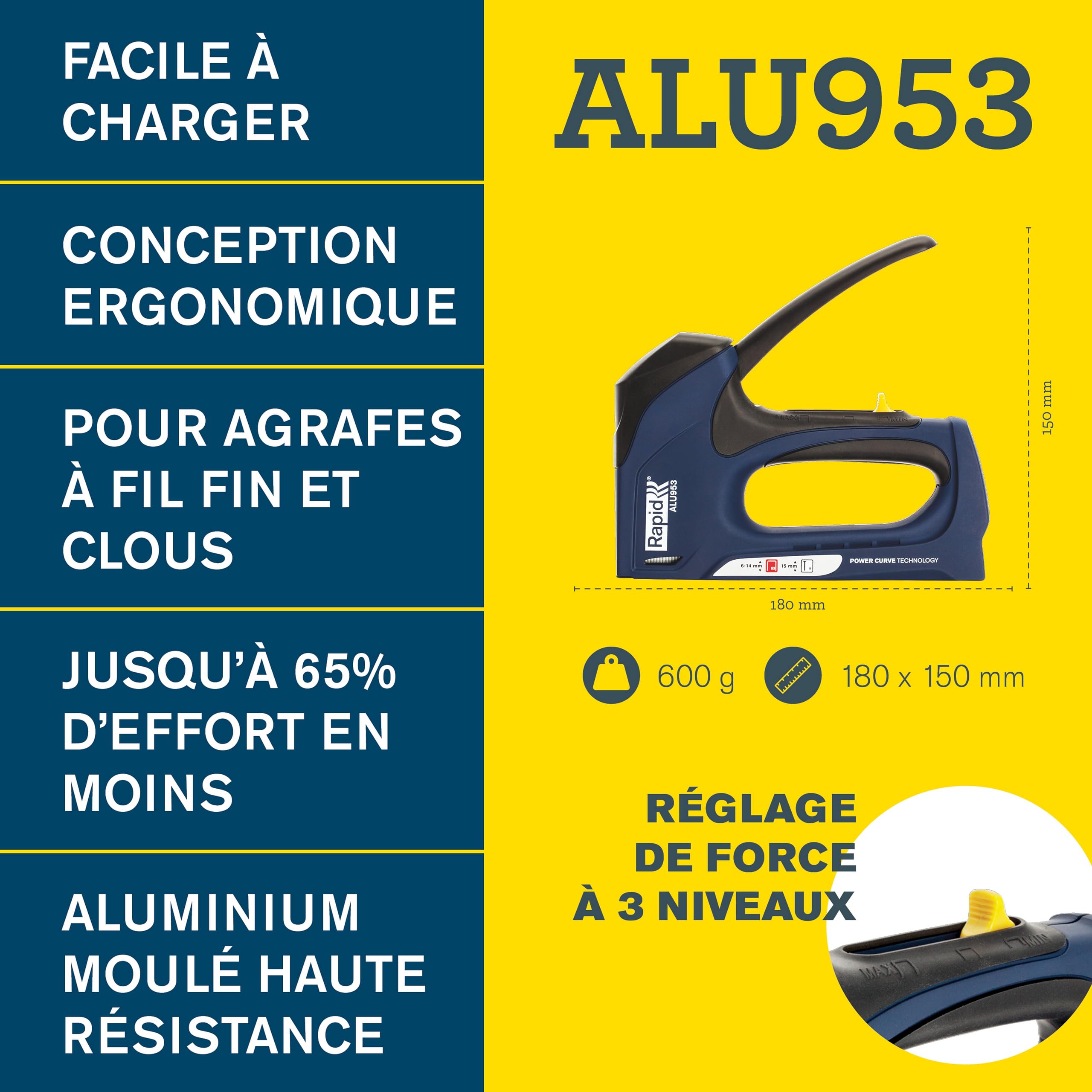Rapid’os 16 Agrafage ALU953 agrafeuse manuelle tissus, agrafes n°53