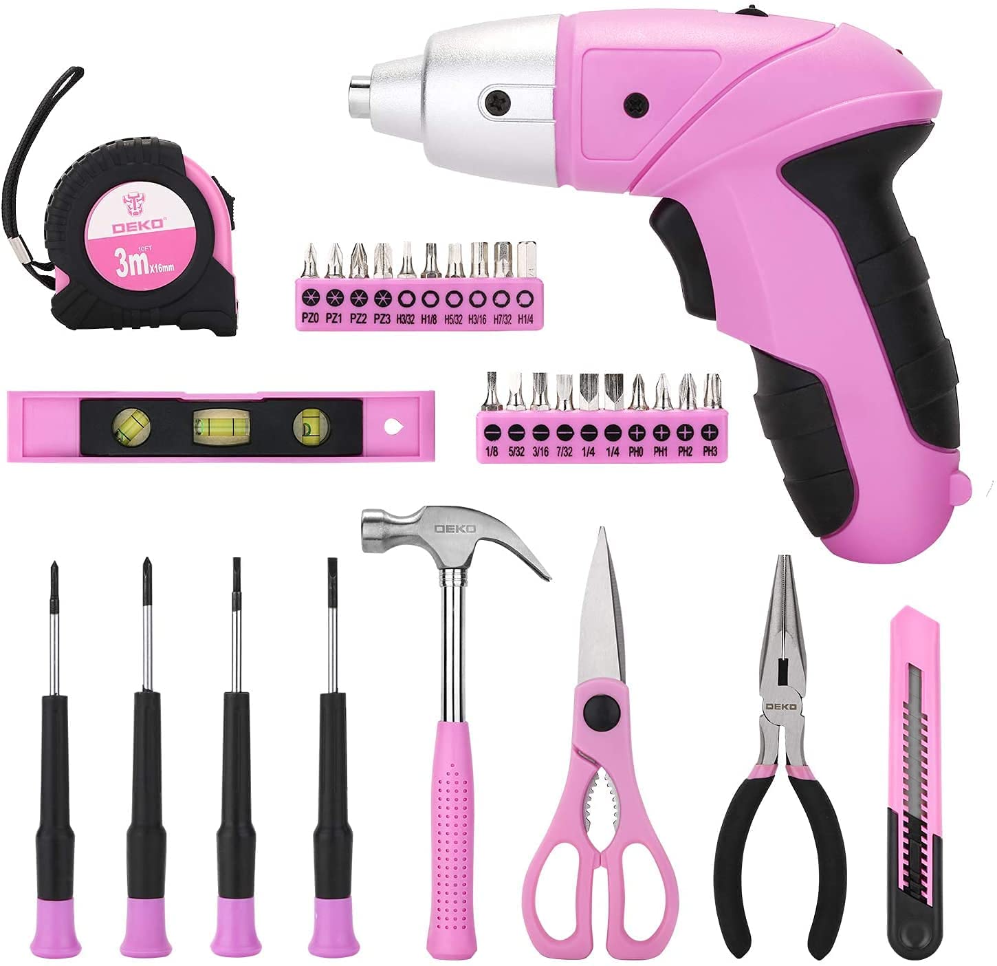 DEKOPRO TOOL KIT ensemble d’outils 98 pièces rose avec visseuse 3,6 V