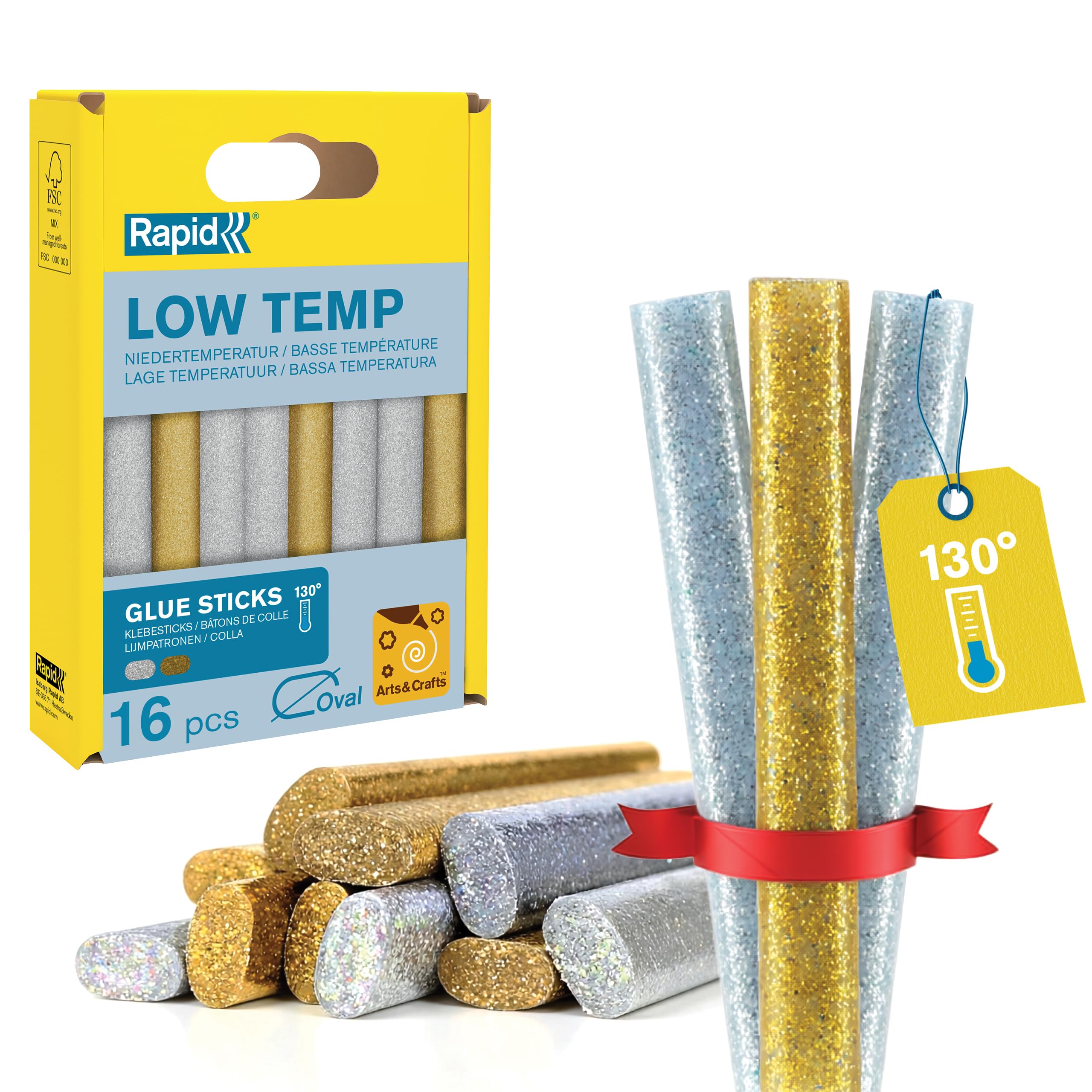 Rapid’os 16 Collage 40108462 bâtons de colle thermofusible ovales pailletés