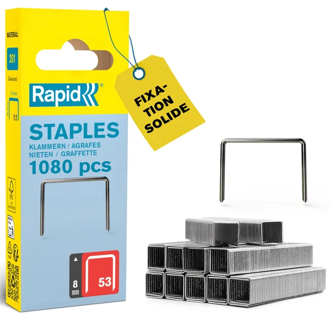 Rapid’os 16 Agrafage Agrafes n° 53 de 8 mm, 1 080 pièces galvanisées