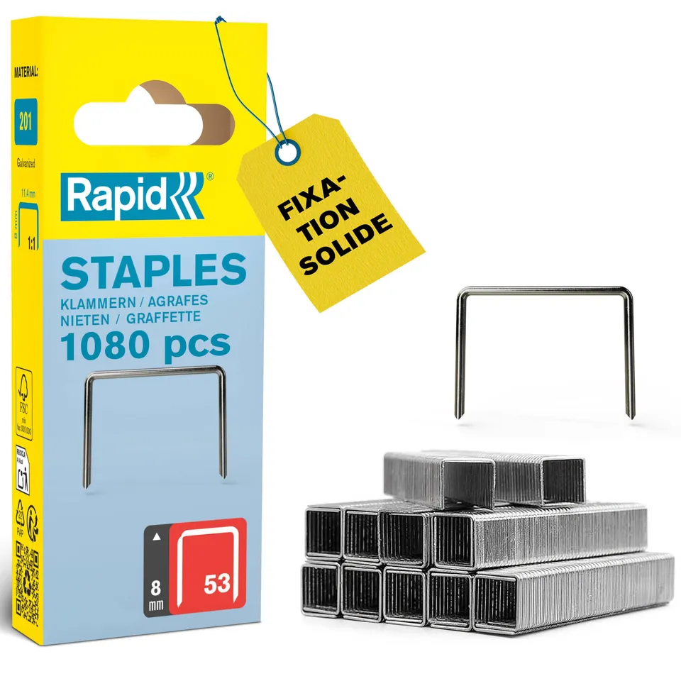 Rapid’os 16 Agrafage Agrafes n° 53 de 8 mm, 1 080 pièces galvanisées