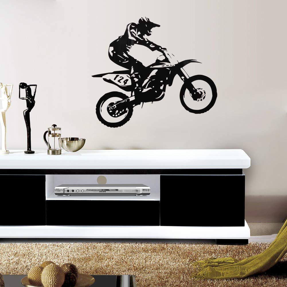 Omabeta Home Décor & Bathroom Décor sticker mural motocross noir PVC amovible 1 pièce