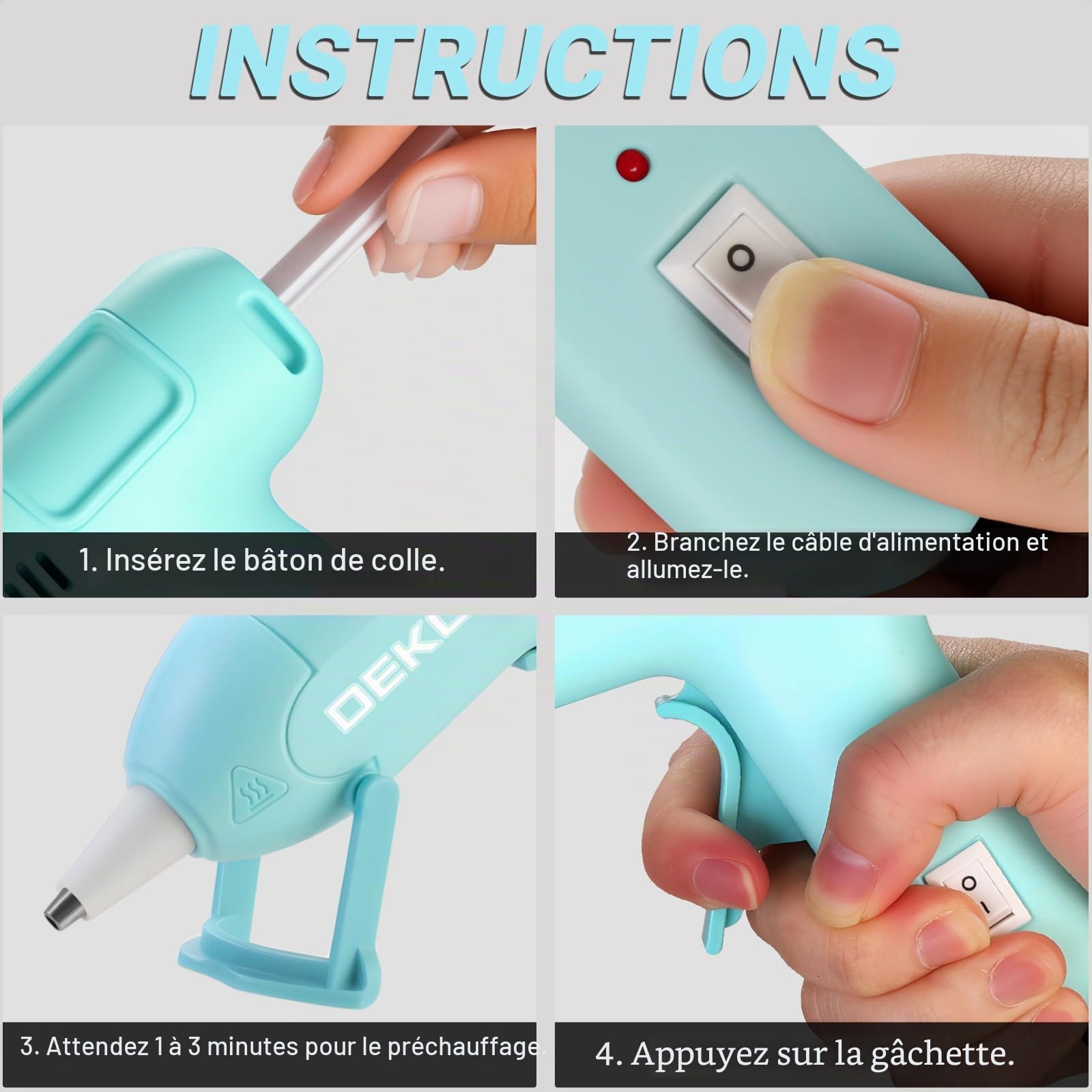 DEKOPRO POWER TOOLS pistolet à colle 20 W bleu 60 bâtons réglable
