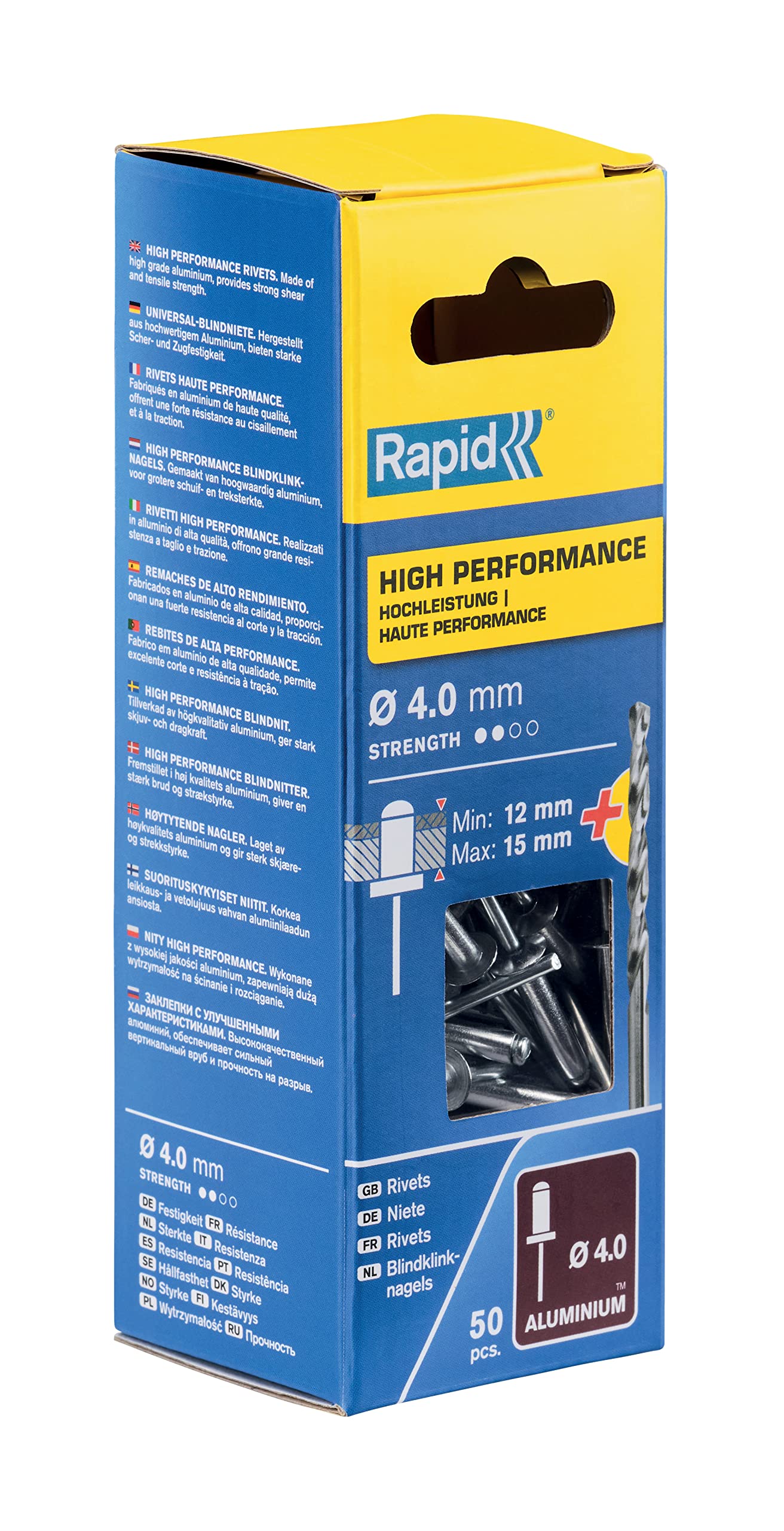 Rapid’os 16 Rivetage Rivets haute performance Ø4 x 18 mm, 50 pièces avec foret