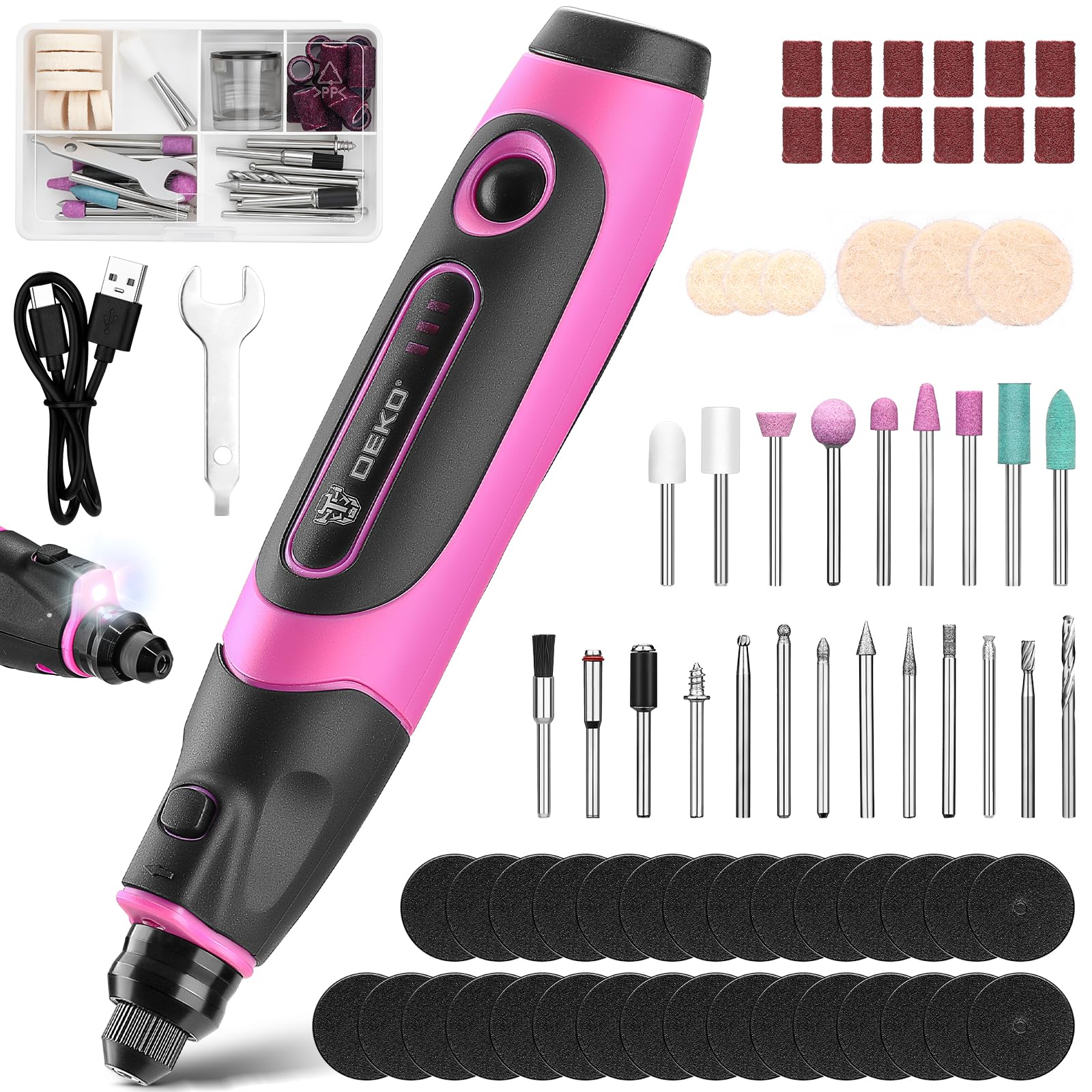 DEKOPRO POWER TOOLS outil rotatif multifonction sans fil rose 70 accessoires