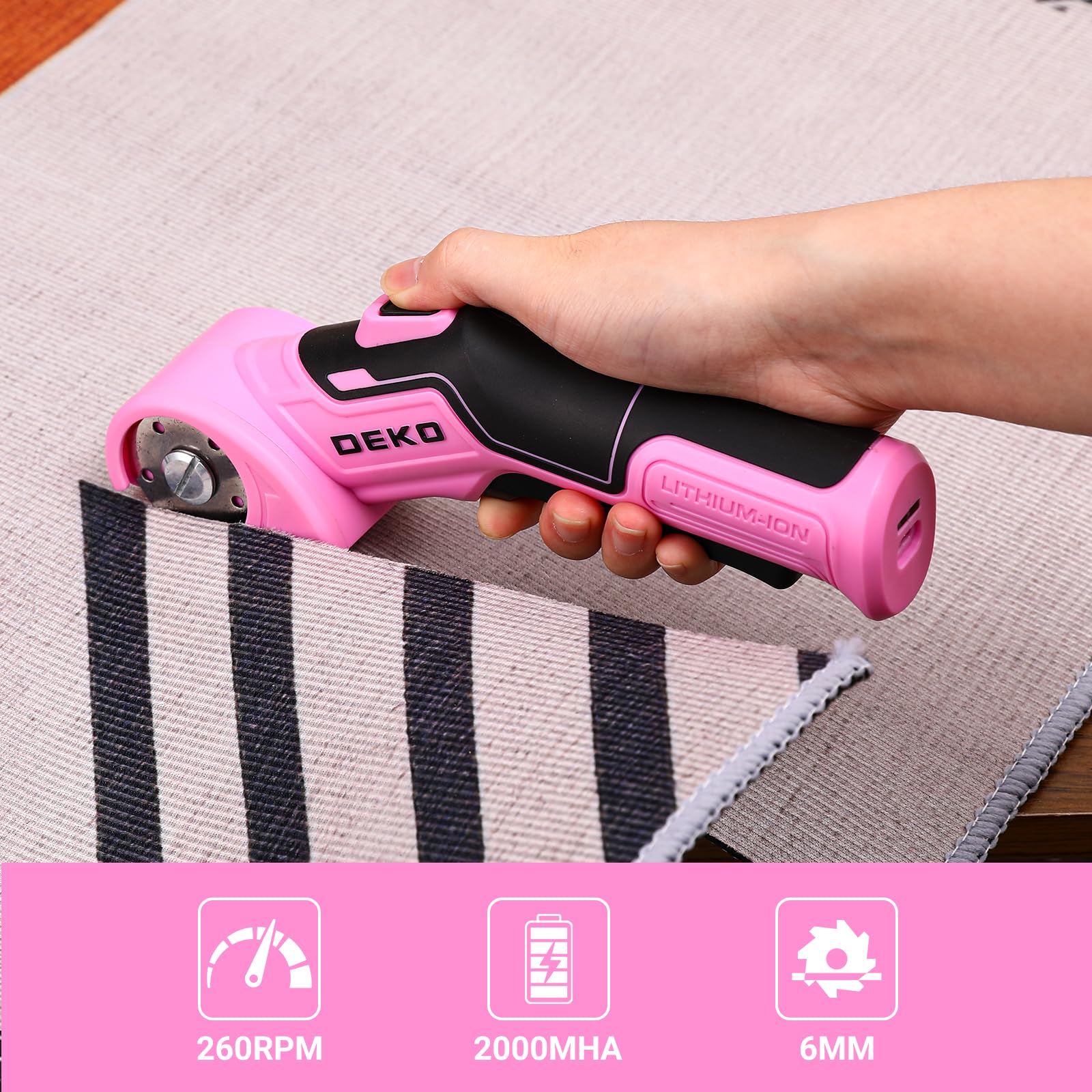 DEKOPRO POWER TOOLS ciseaux électriques rotatifs sans fil rose 3,7 V
