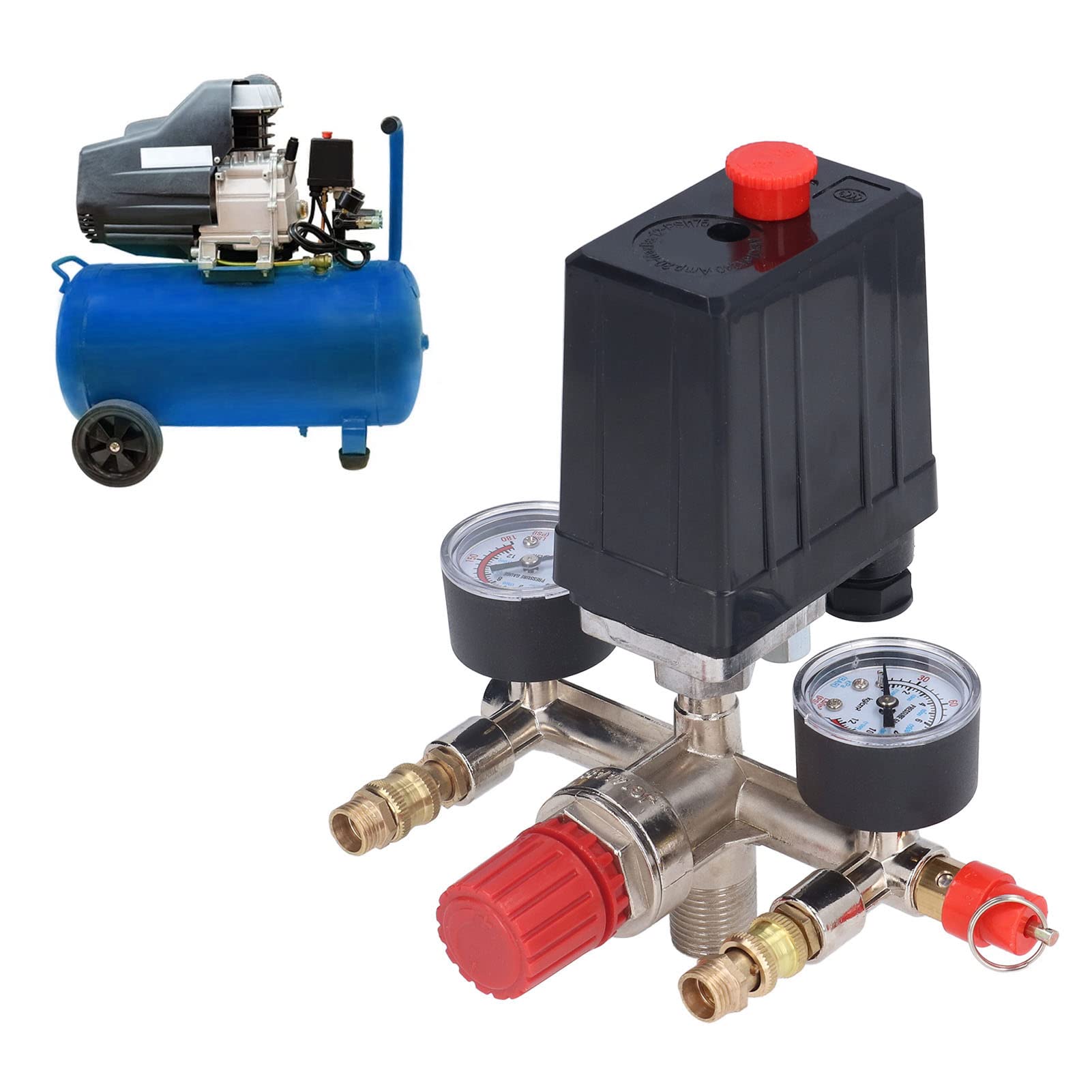 Omabeta Tools & Workshop Equipment Pressostat de compresseur 90–120 PSI avec 2 manomètres