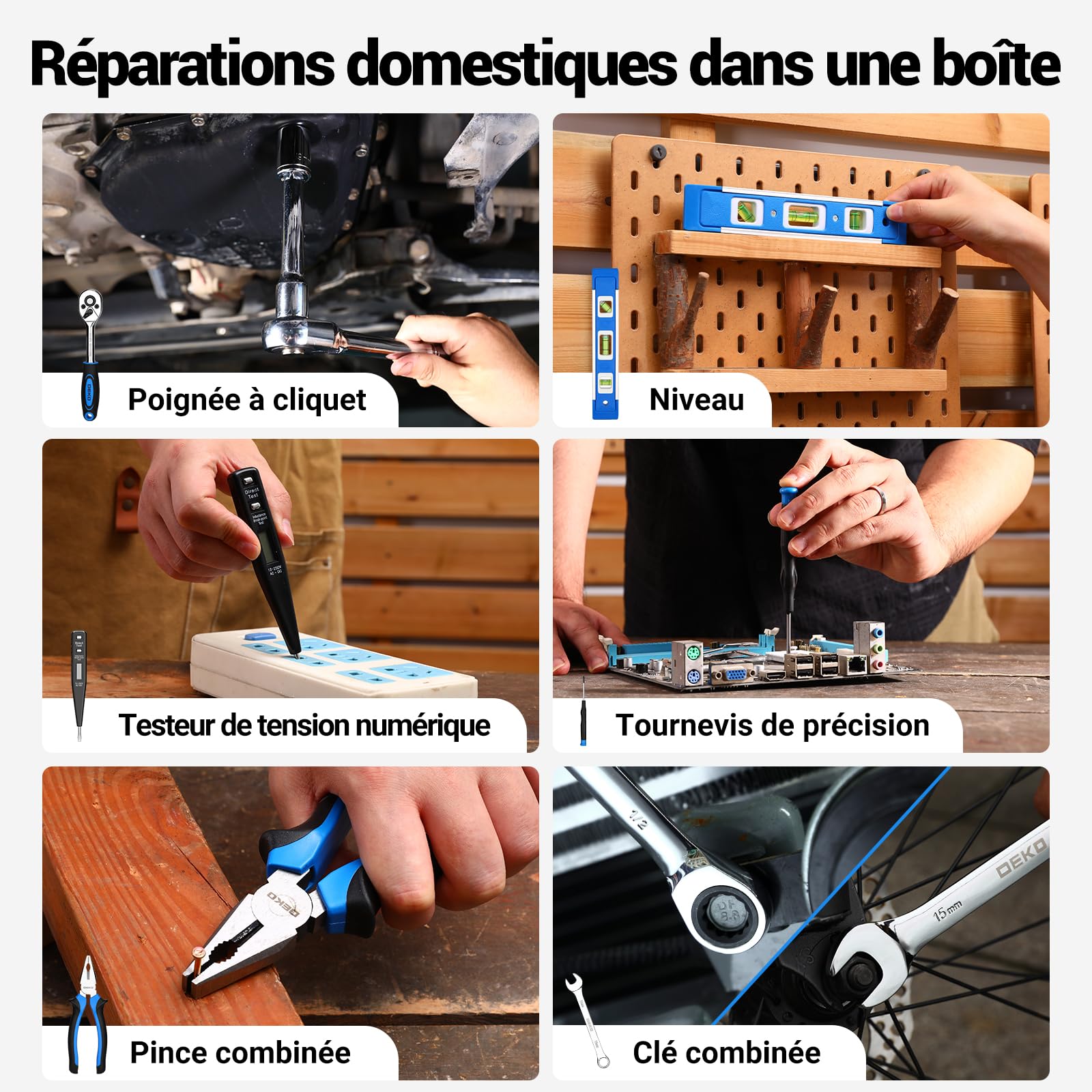 DEKOPRO TOOL KIT 238 pièces caisse à outils avec visseuse 12 V bleue