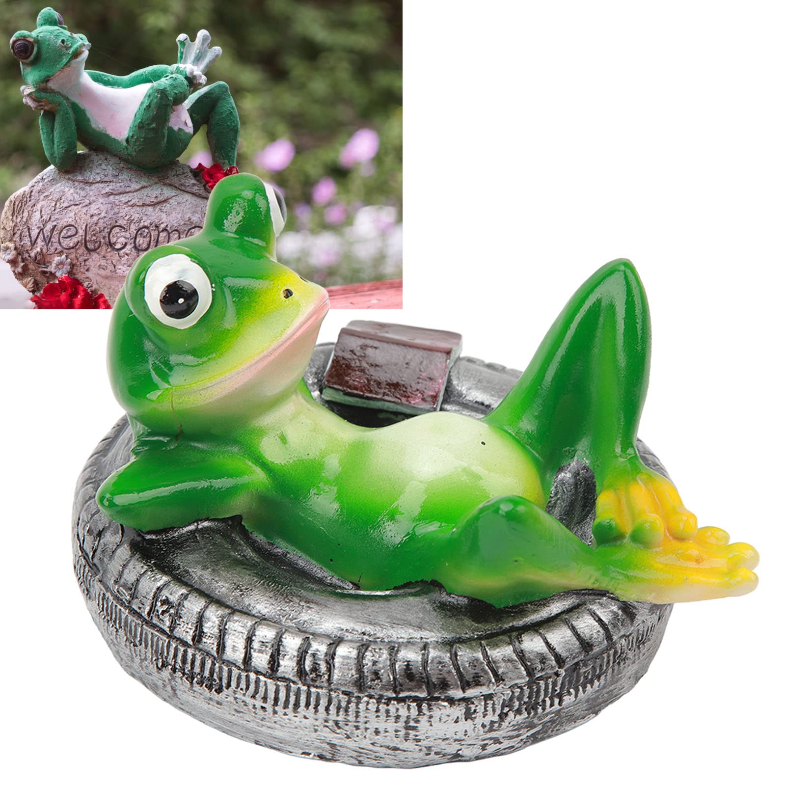 Omabeta Décoration d’étang grenouille flottante allongée sur un pneu en résine