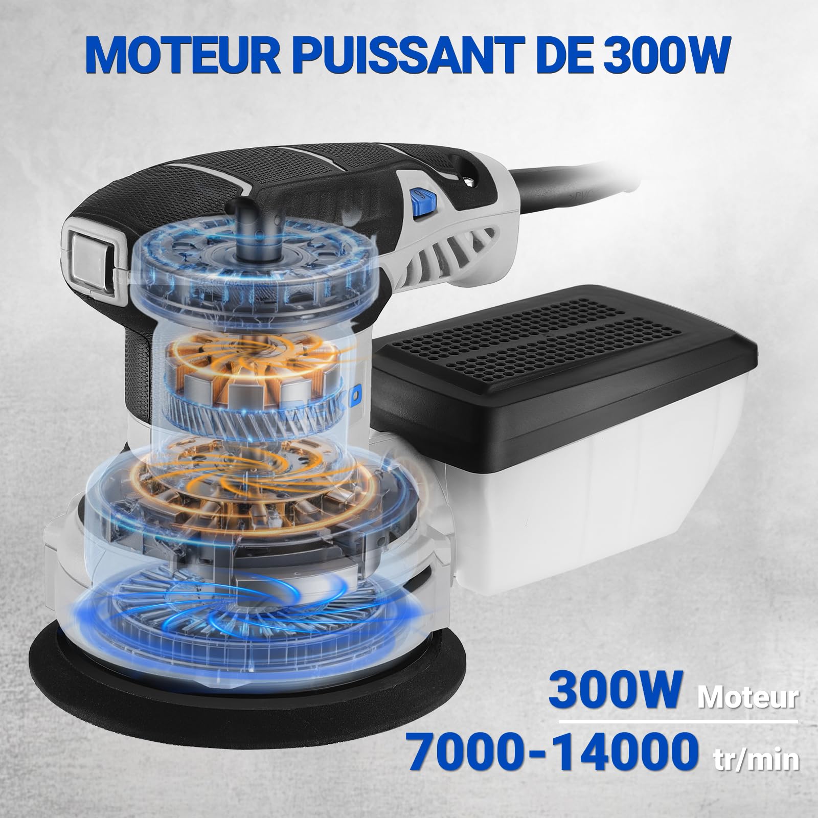 DEKOPRO POWER TOOLS Ponceuse excentrique 300 W 125 mm avec bac à poussière