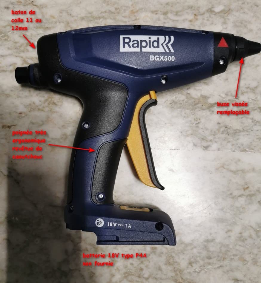 Rapid Collage BGX500 pistolet à colle sans fil 18 V sans batterie ni chargeur
