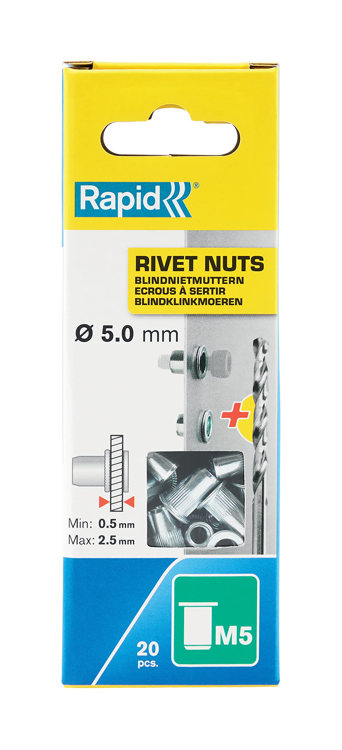 Rapid’os 16 Rivetage écrous à sertir M4 ø4 mm 20 pièces avec foret galvanisés