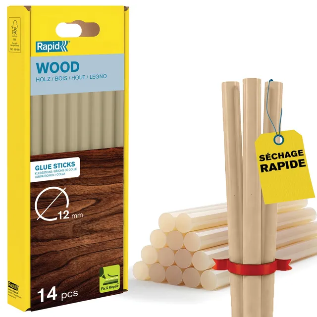 Rapid’os 16 Collage bâtons de colle bois Ø12 × 190 mm, 14 pièces, sans solvant