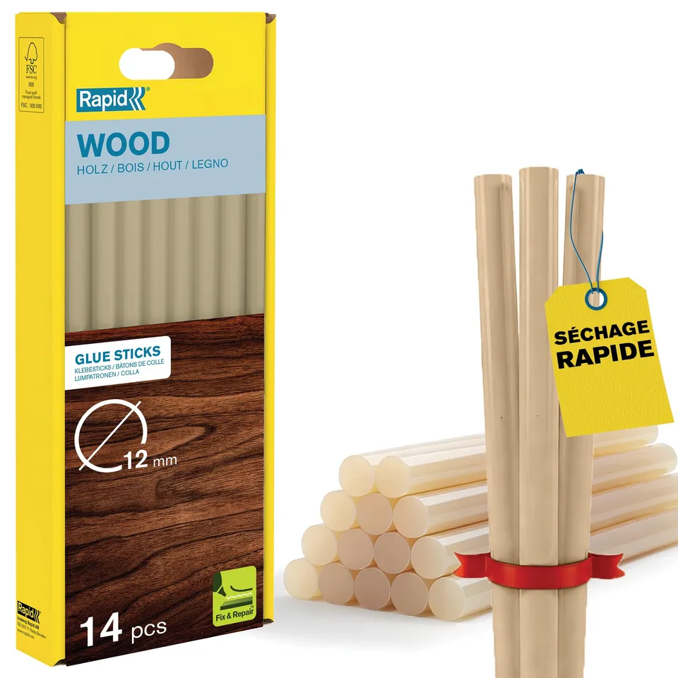 Rapid’os 16 Collage bâtons de colle bois Ø12 × 190 mm, 14 pièces, sans solvant