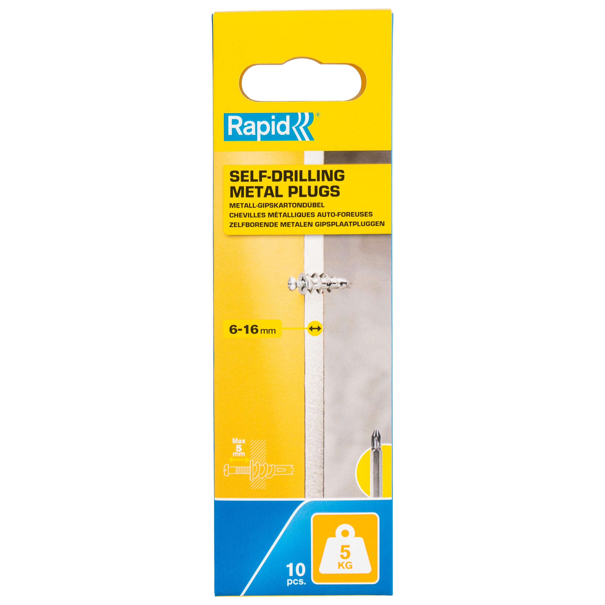 Rapid’os 16 Fixations murs creux chevilles autoforeuses placo 10 pièces 5 kg