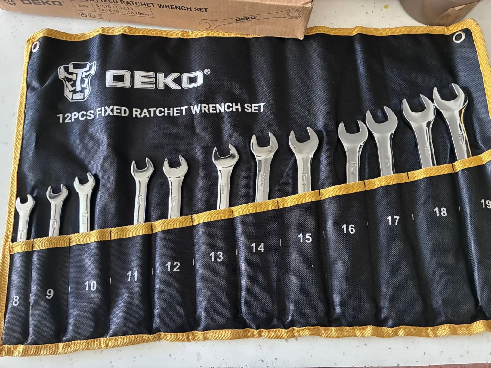 DEKOPRO SOCKET SET jeu de clés plates à cliquet 72 dents 12 pièces argent fixe