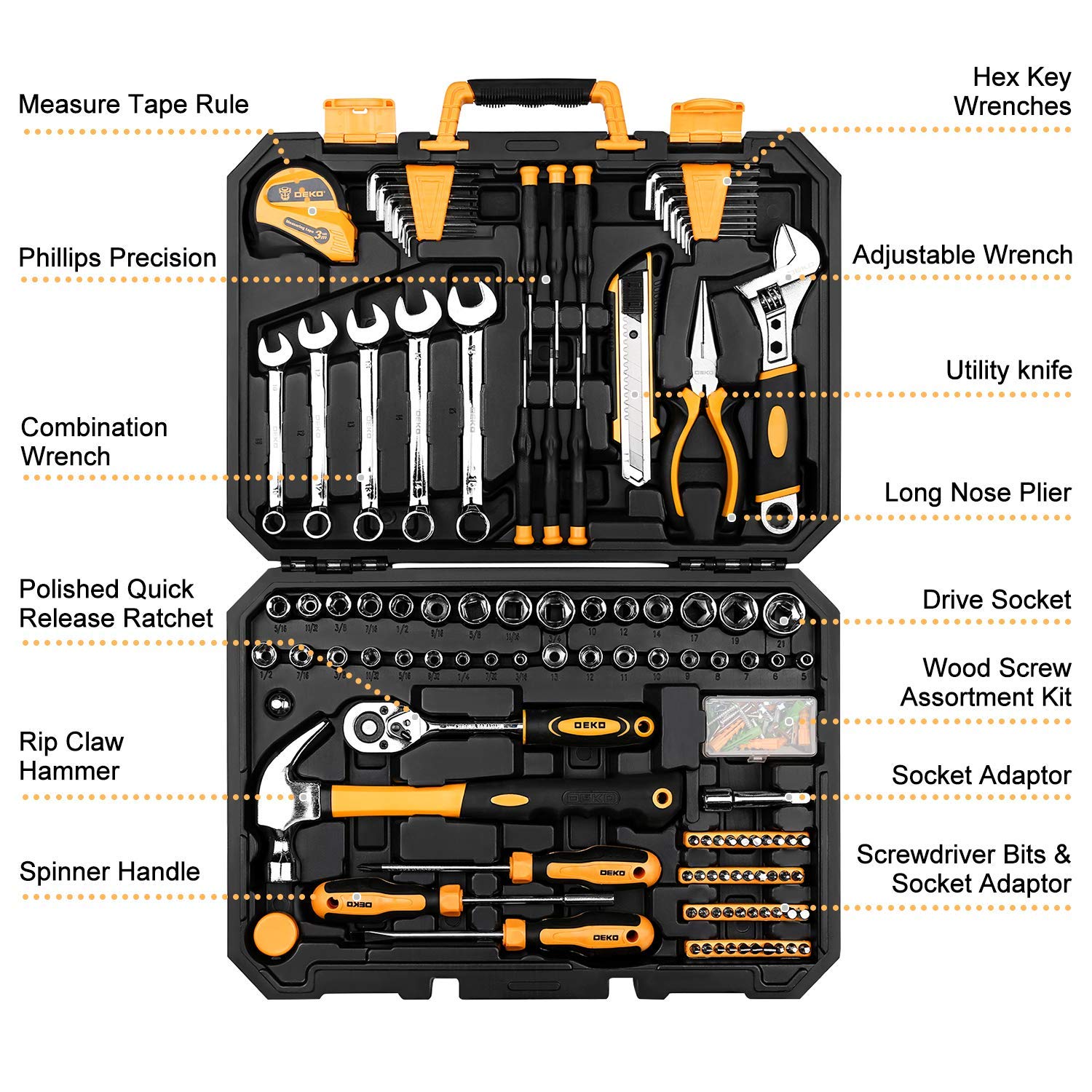 DEKOPRO TOOL KIT kit d’outils 158 pièces en mallette