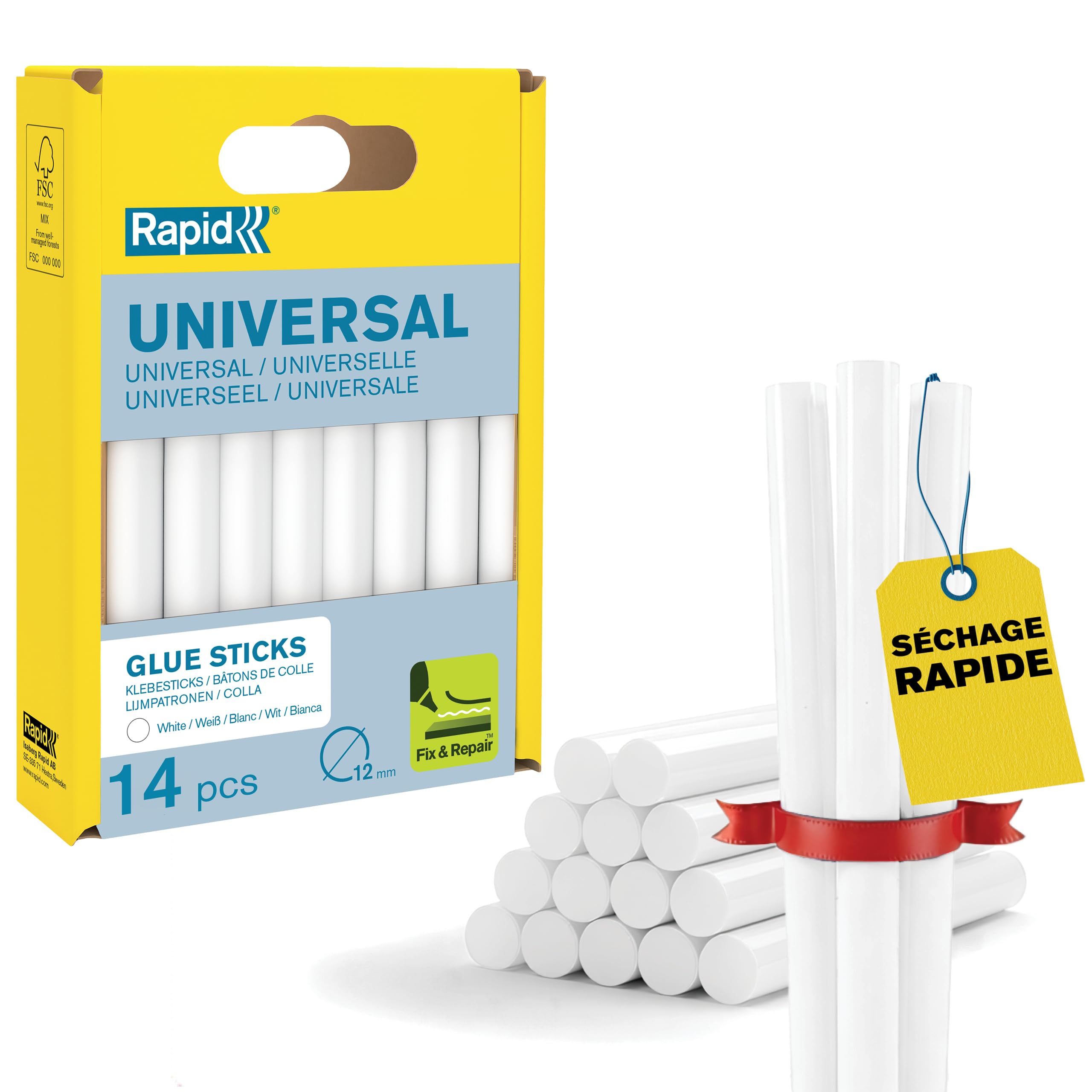Rapid’os 16 Collage 40107355 bâtons de colle blanche 12 mm 14 pièces