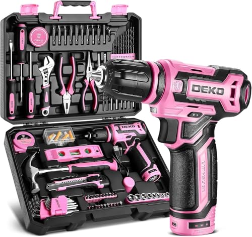 DEKOPRO TOOL KIT kit d’outils avec perceuse 12 V rose, batterie 1,5 Ah