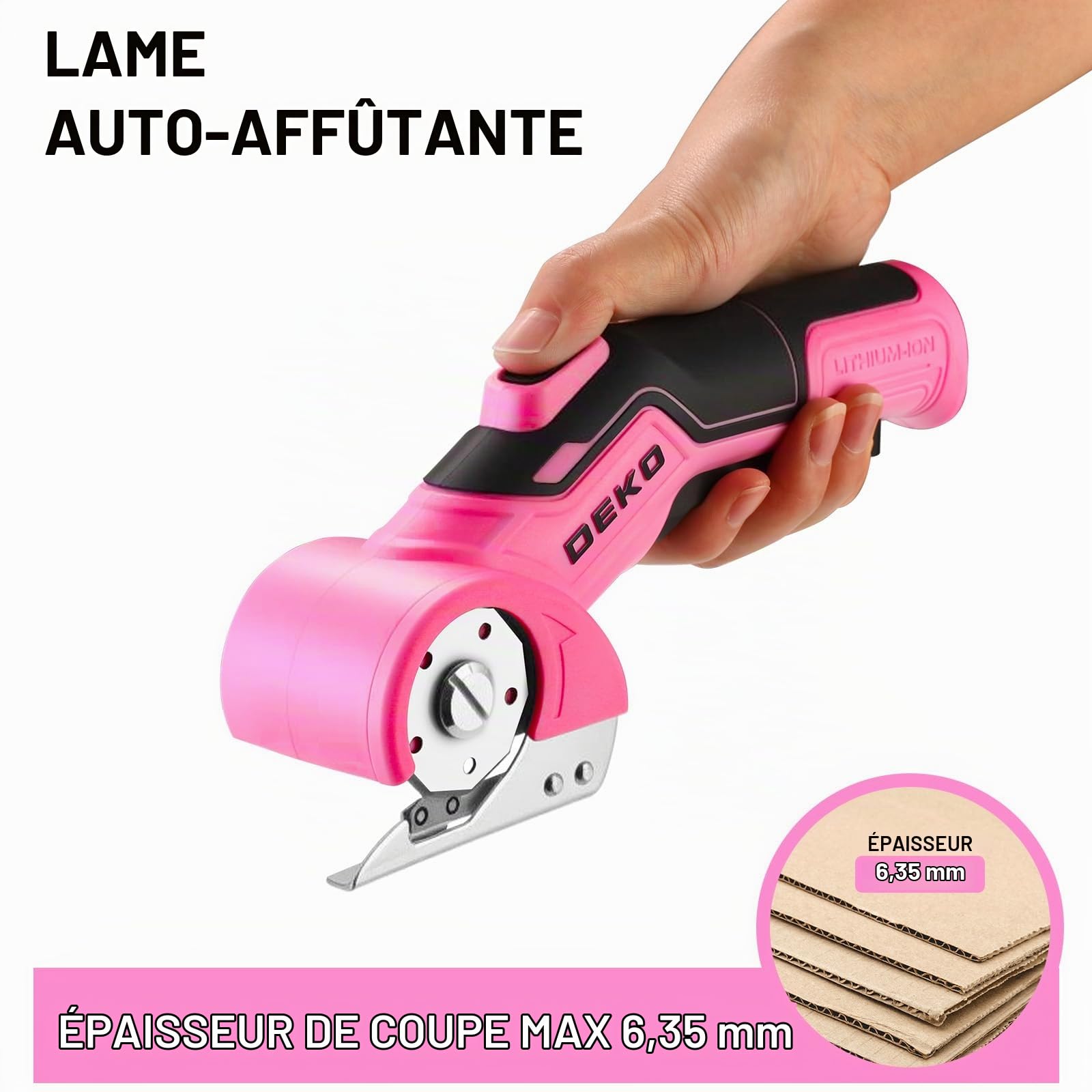 DEKOPRO POWER TOOLS ciseaux électriques rotatifs sans fil rose 3,7 V
