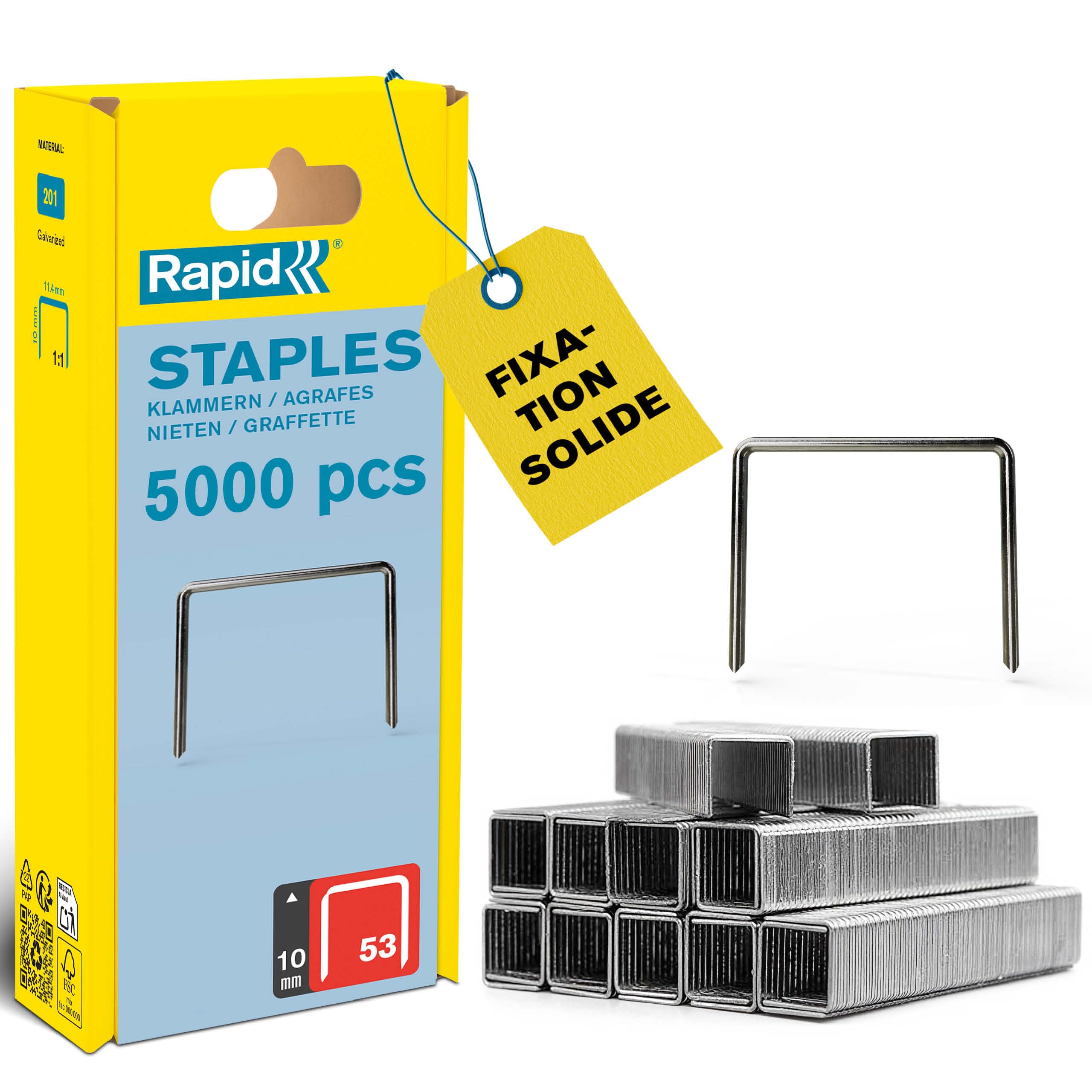 Rapid’os 16 Agrafage n° 53 agrafes fil fin 10 mm boîte de 5000 galvanisées