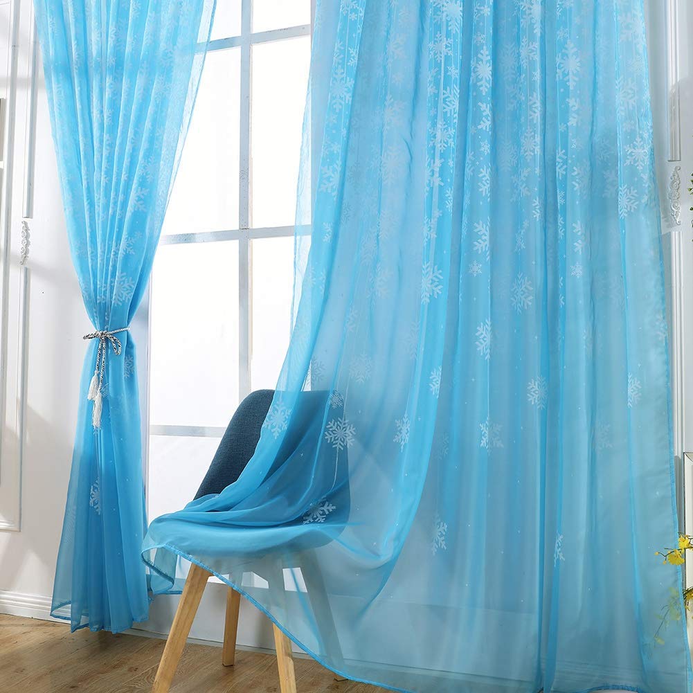 Omabeta Home Décor & Bathroom Décor rideau voilage flocon de neige bleu ciel 1 pièce polyester