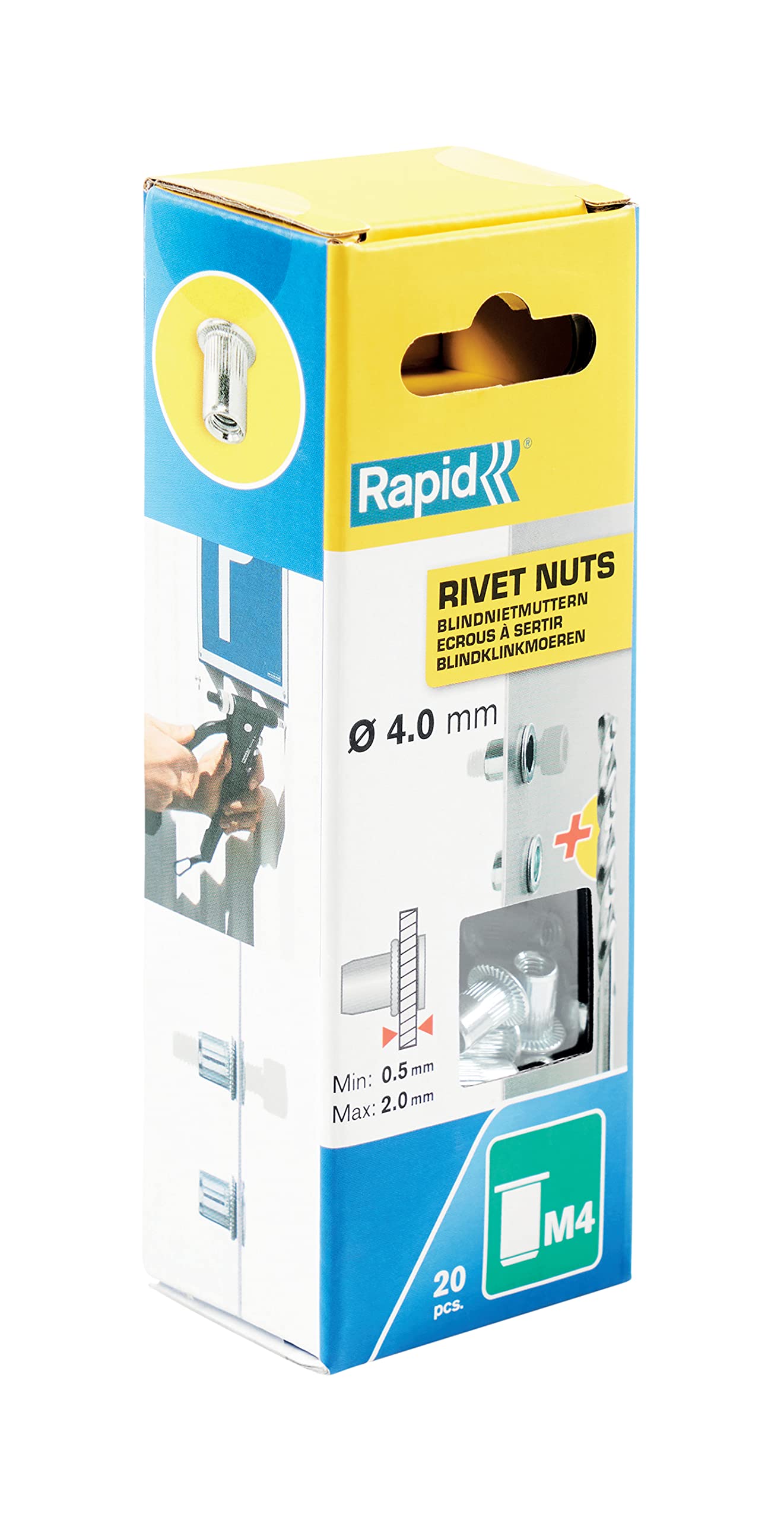 Rapid’os 16 Rivetage écrous à sertir M4 ø4 mm 20 pièces avec foret galvanisés