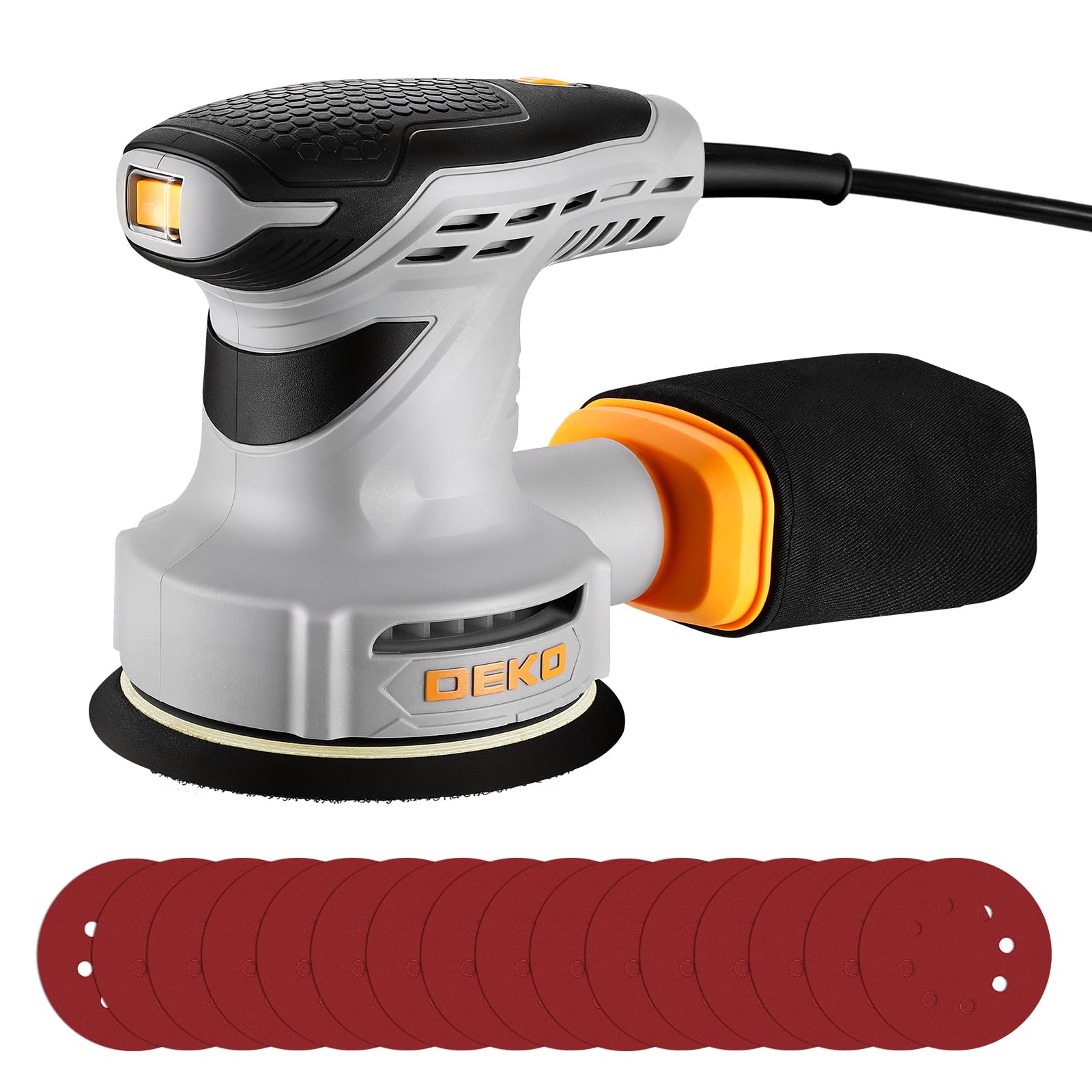DEKOPRO POWER TOOLS Ponceuse excentrique 300 W 125 mm avec 16 abrasifs