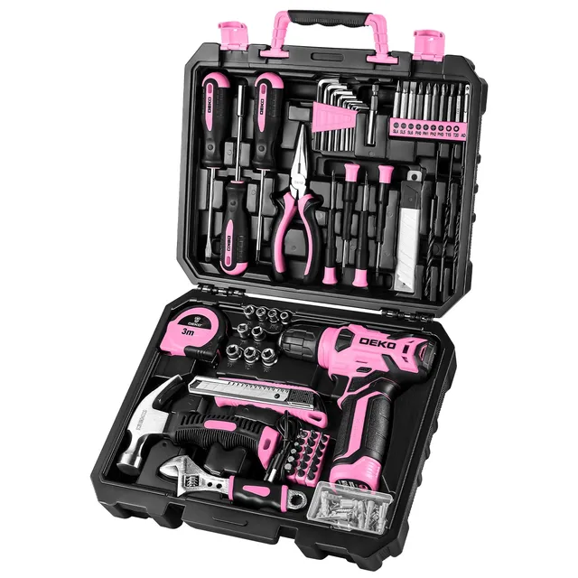 DEKOPRO TOOL KIT 126 pièces perceuse sans fil rose 8 V