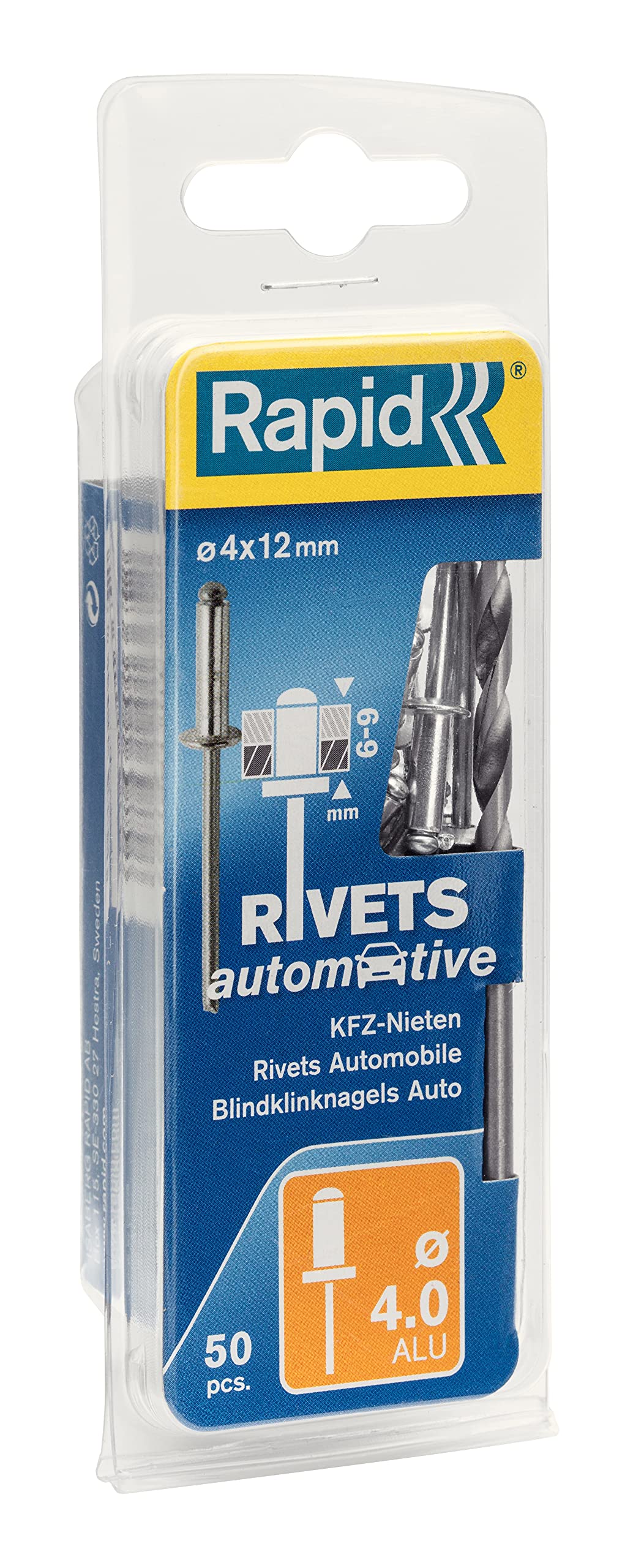 Rapid Rivetage Automobile 5000405 rivets 4 × 12 mm, 50 pièces, aluminium