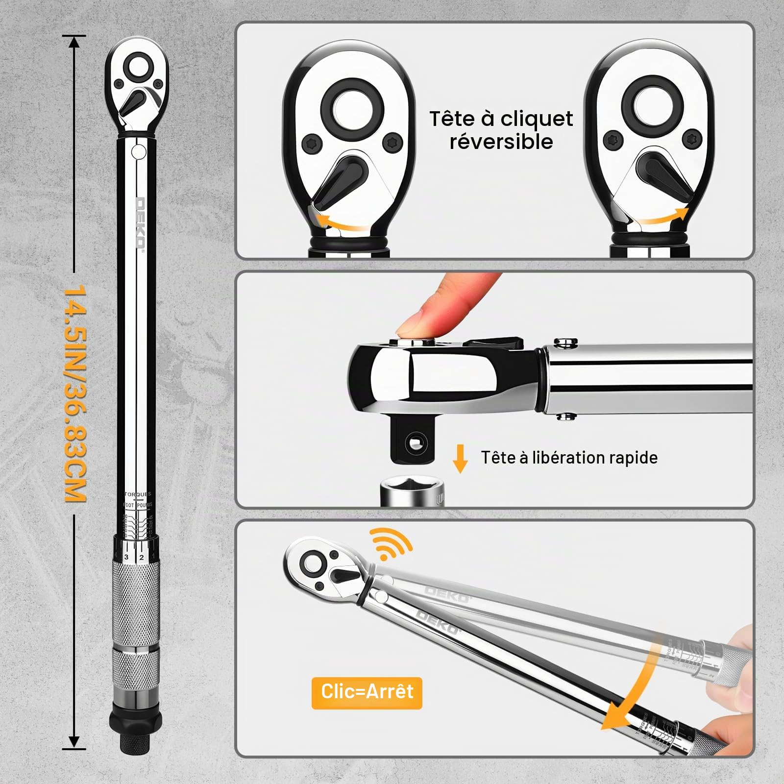 DEKOPRO SOCKET SET clé dynamométrique 3/8″ 5–50 lb-ft précision ±3 %