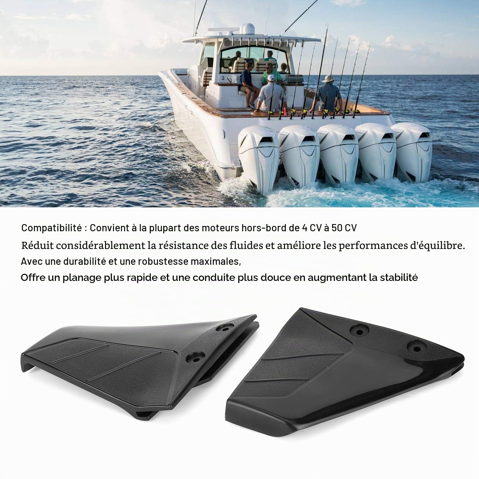 Omabeta Automotive Accessories Hydrofoil stabilisateur hors-bord noir pour moteur 4 à 50 CV