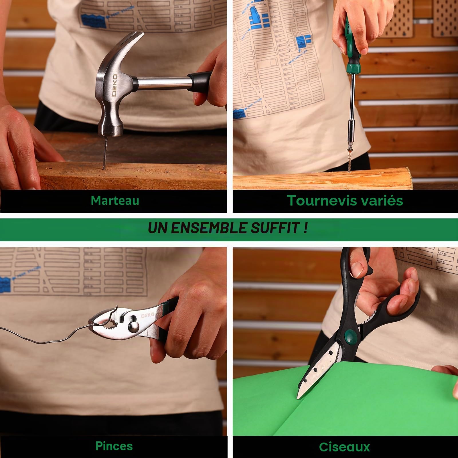 DEKOPRO TOOL KIT TZ62 coffret à outils 62 pièces vert