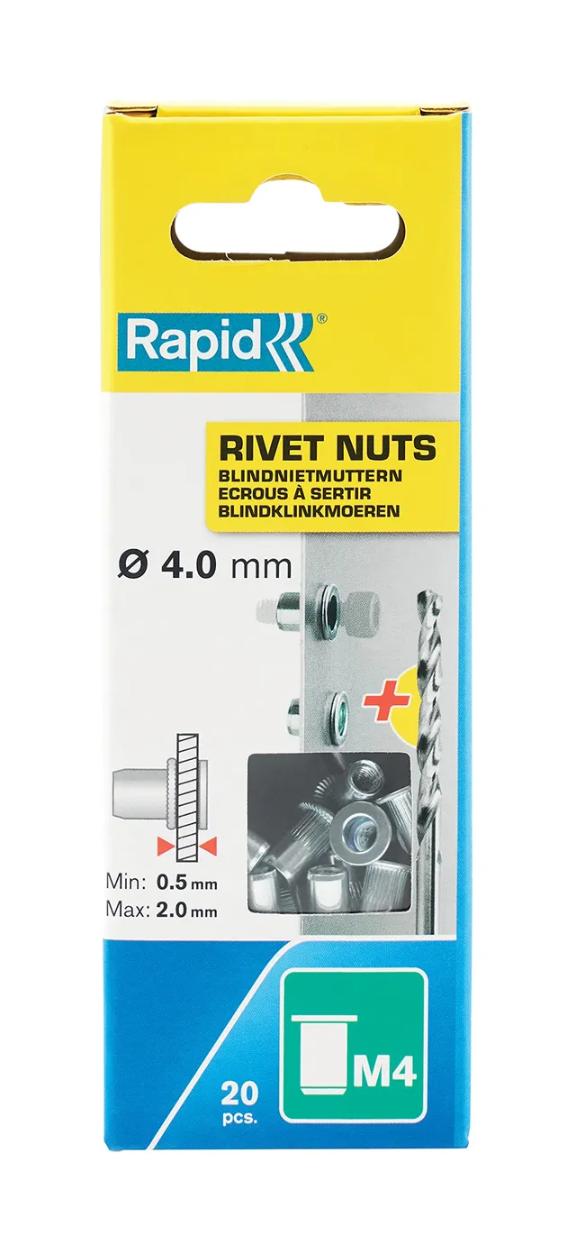 Rapid’os 16 Rivetage écrous à sertir M4 ø4 mm 20 pièces avec foret galvanisés