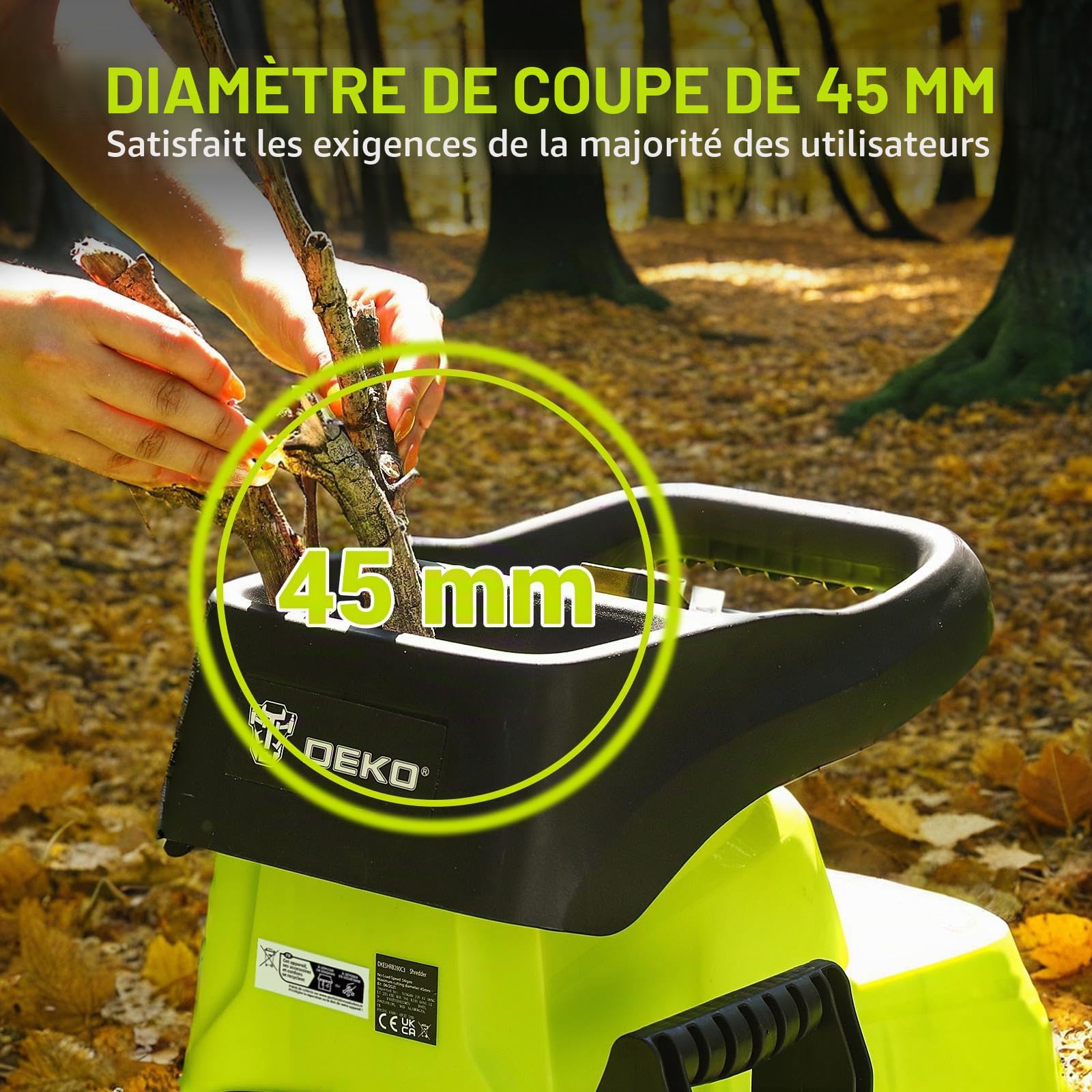 DEKOPRO GARDEN TOOLS broyeur de végétaux électrique 2800 W 45 mm bac 60 L à lames