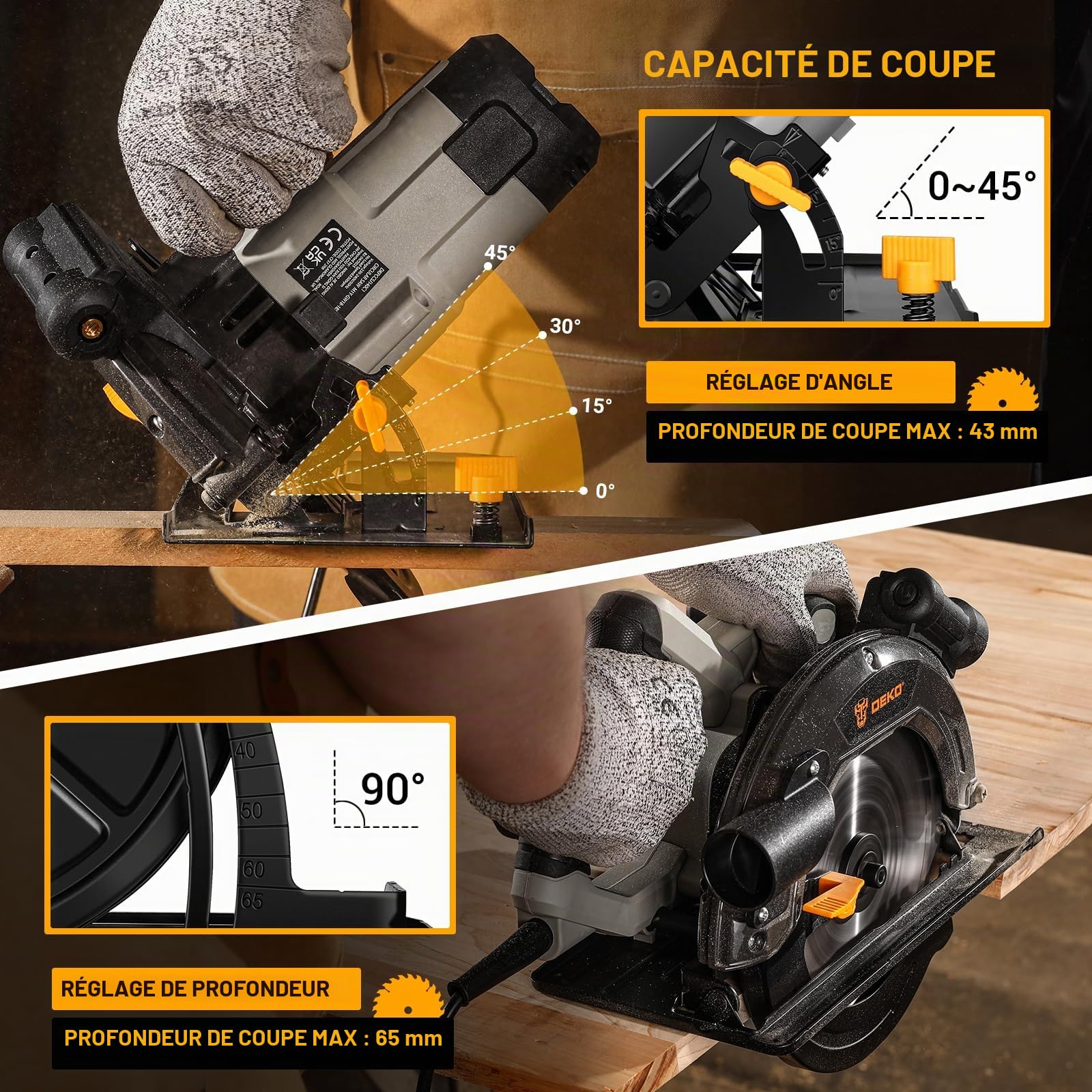 DEKOPRO POWER TOOLS scie circulaire 1400 W 190 mm filaire avec laser