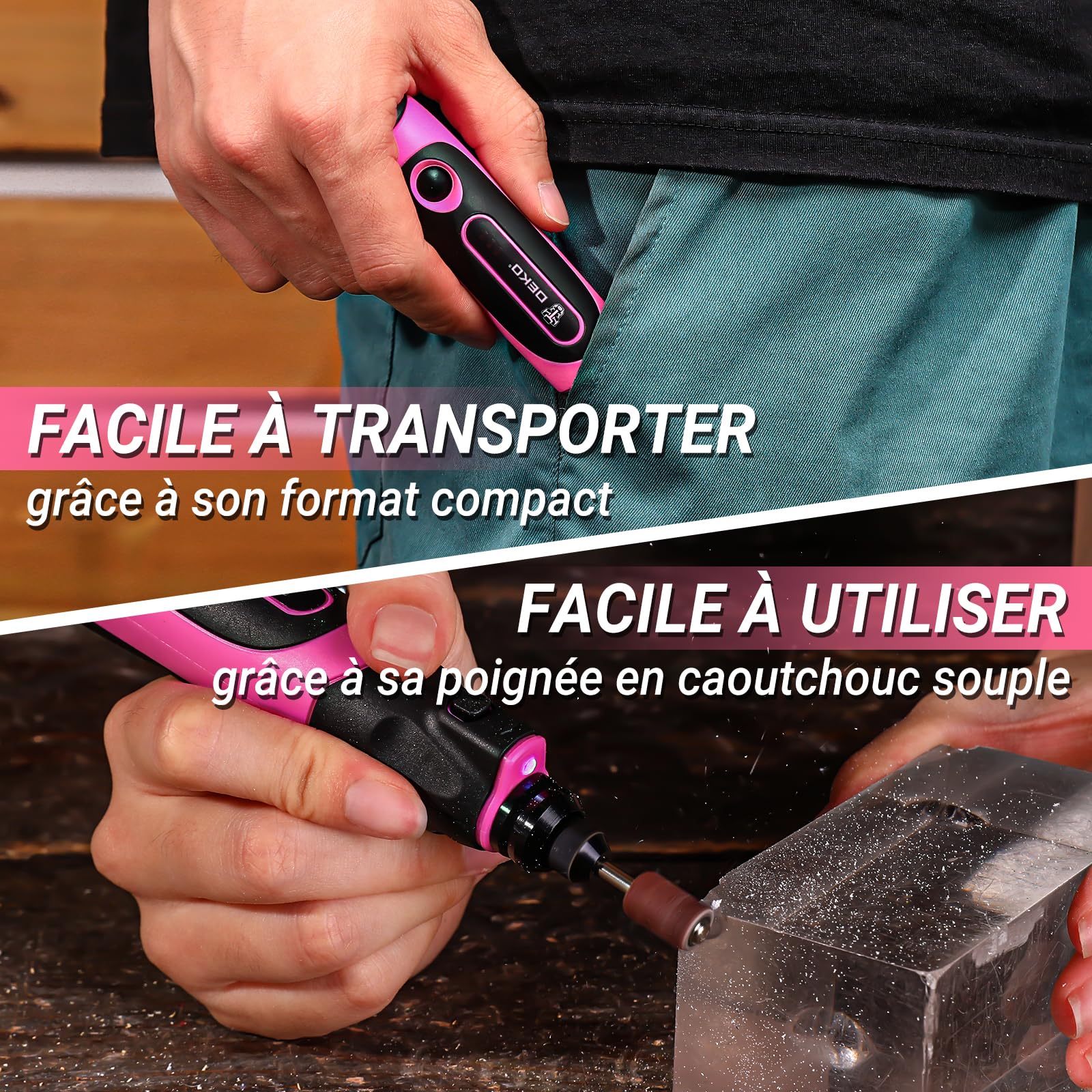 DEKOPRO POWER TOOLS outil rotatif multifonction sans fil rose 70 accessoires