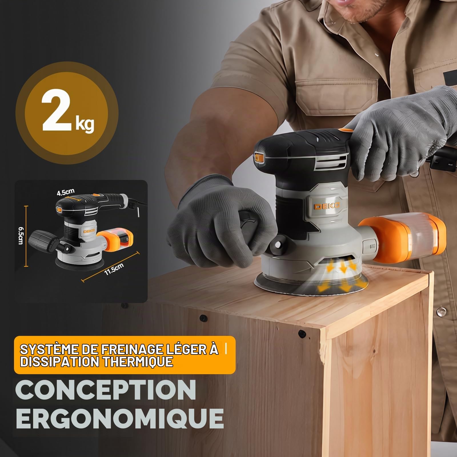 DEKOPRO POWER TOOLS ponceuse excentrique 450 W 125 mm avec variateur