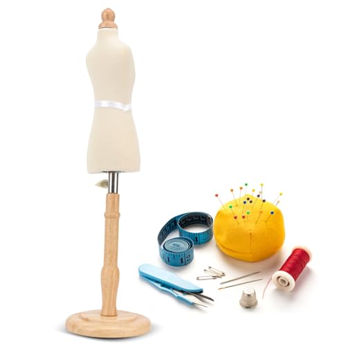 Omabeta Toys & Games mannequin de couture miniature base ronde en bois de hêtre naturel