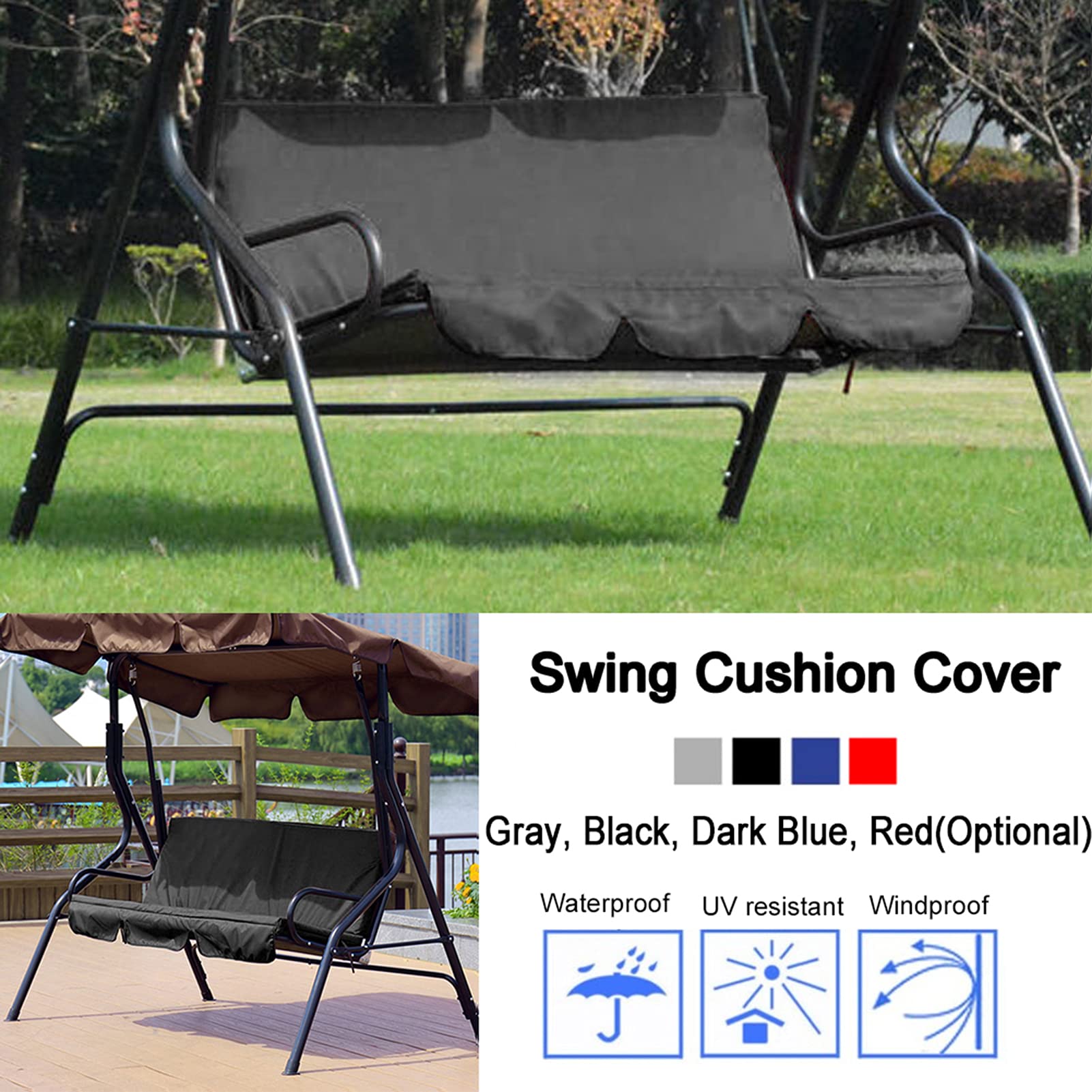 Omabeta Garden Machinery & Agricultural Equipment coussin de balançoire 3 places noir 150 x 50 cm imperméable