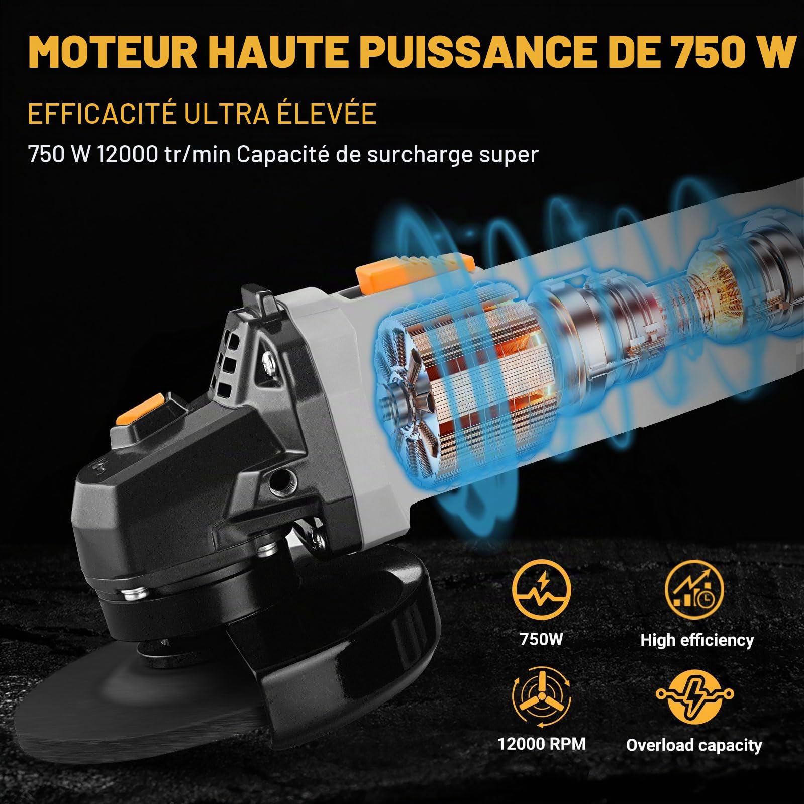DEKOPRO POWER TOOLS meuleuse d’angle 750 W, 115 mm filaire