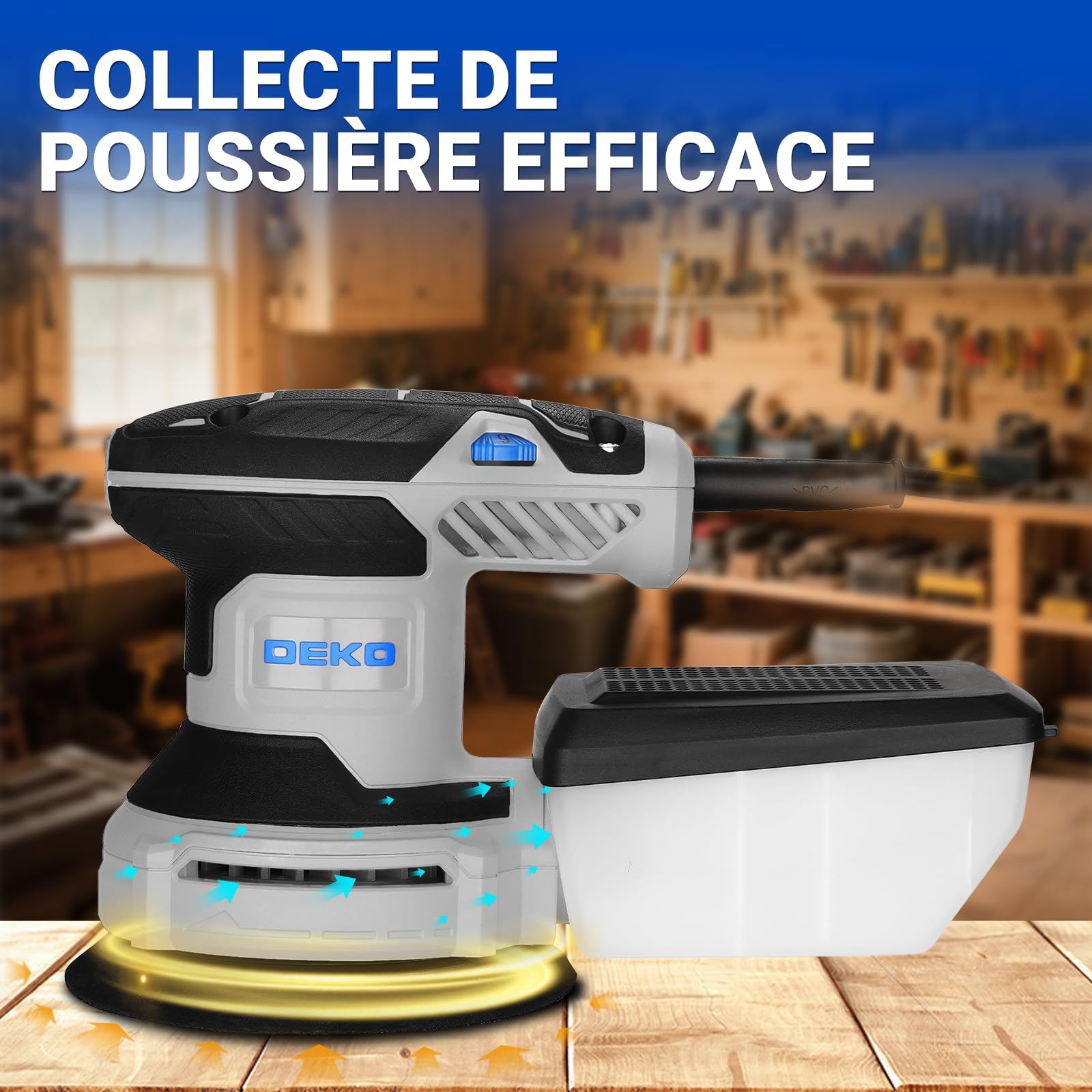 DEKOPRO POWER TOOLS Ponceuse excentrique 300 W 125 mm avec bac à poussière