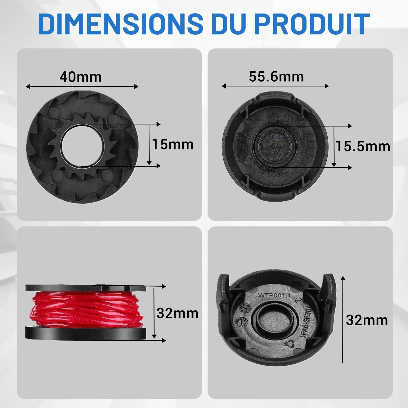DEKOPRO GARDEN TOOLS bobines de fil pour débroussailleuse 2 mm, lot de 12
